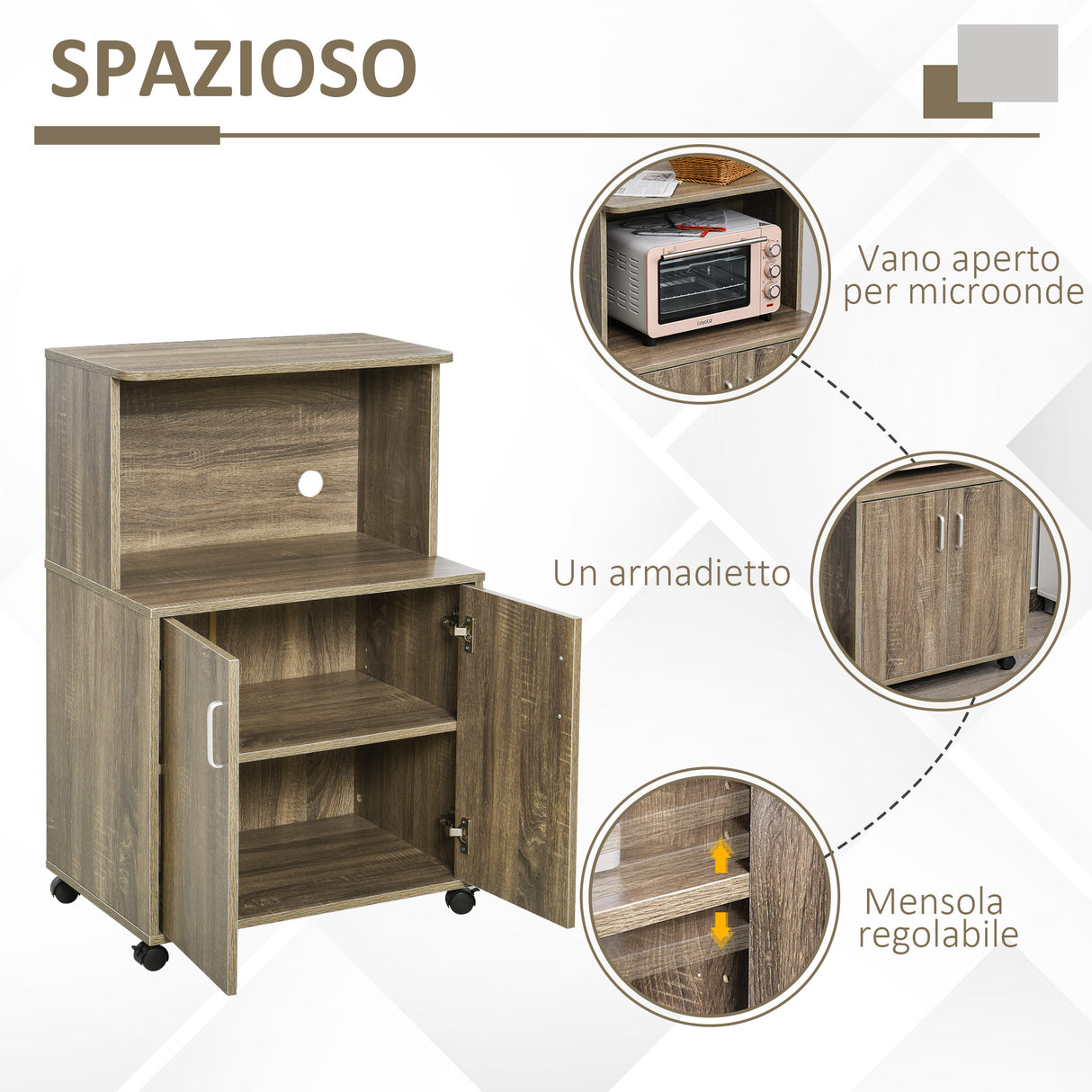 easycomfort easycomfort mobile cucina multiuso con 4 ruote armadietto e ripiano per microonde 60 4x40 3x97cm grigio