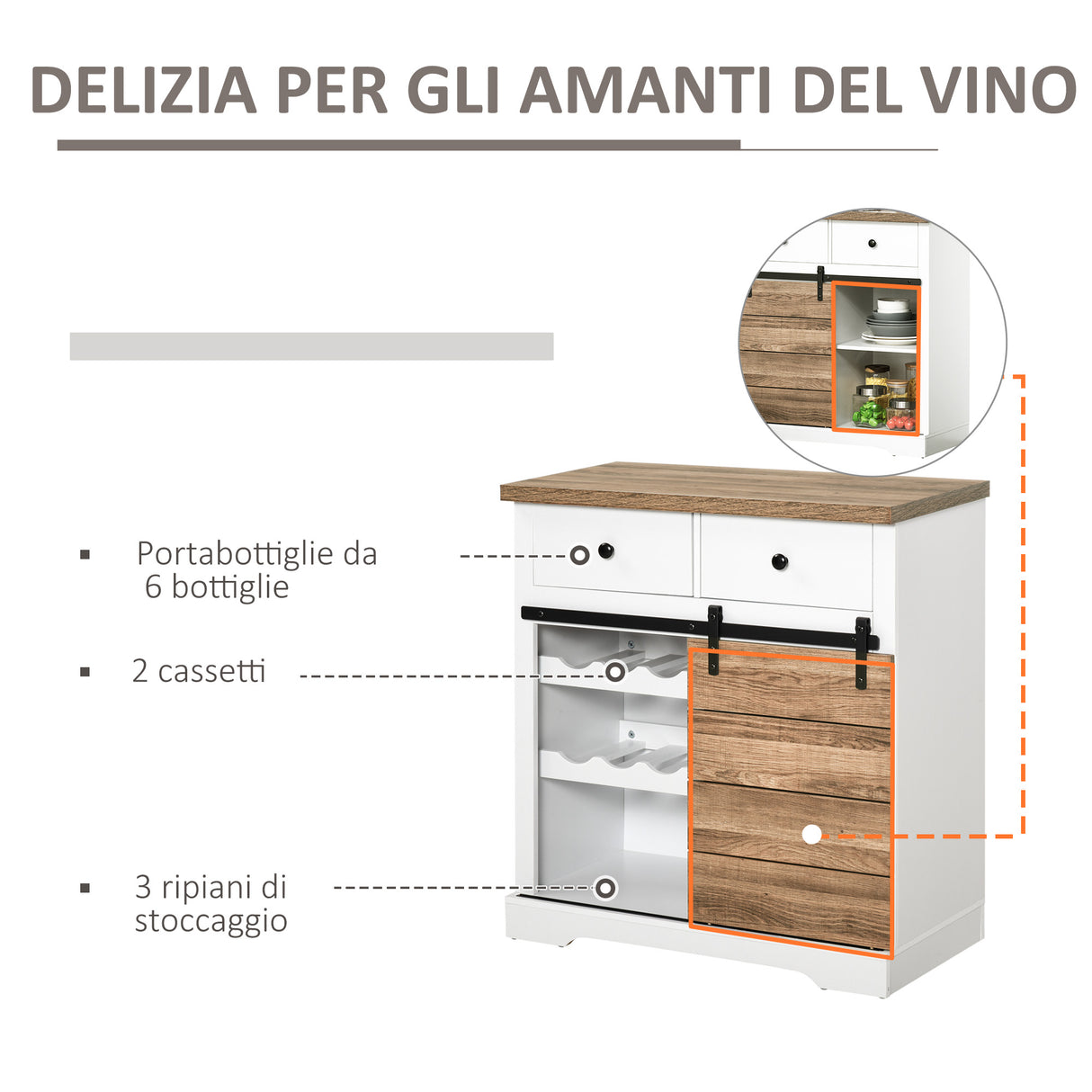 easycomfort easycomfort mobile da cucina rustico con 2 cassetti ripiani aperti e portabottiglie in legno e metallo 80x39x86 cm