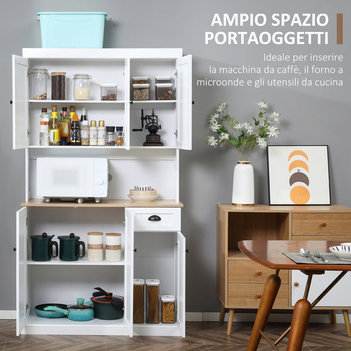 easycomfort easycomfort mobile dispensa cucina in legno con armadietti e cassetto stile country 101x39x180cm bianco