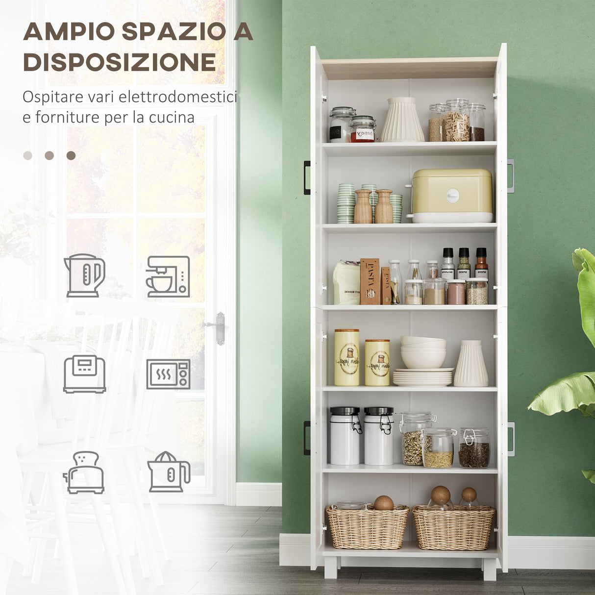 easycomfort easycomfort mobile dispensa da cucina in legno con 5 ripiani regolabili e 4 ante 60x30x170 5 cm bianco e color legno