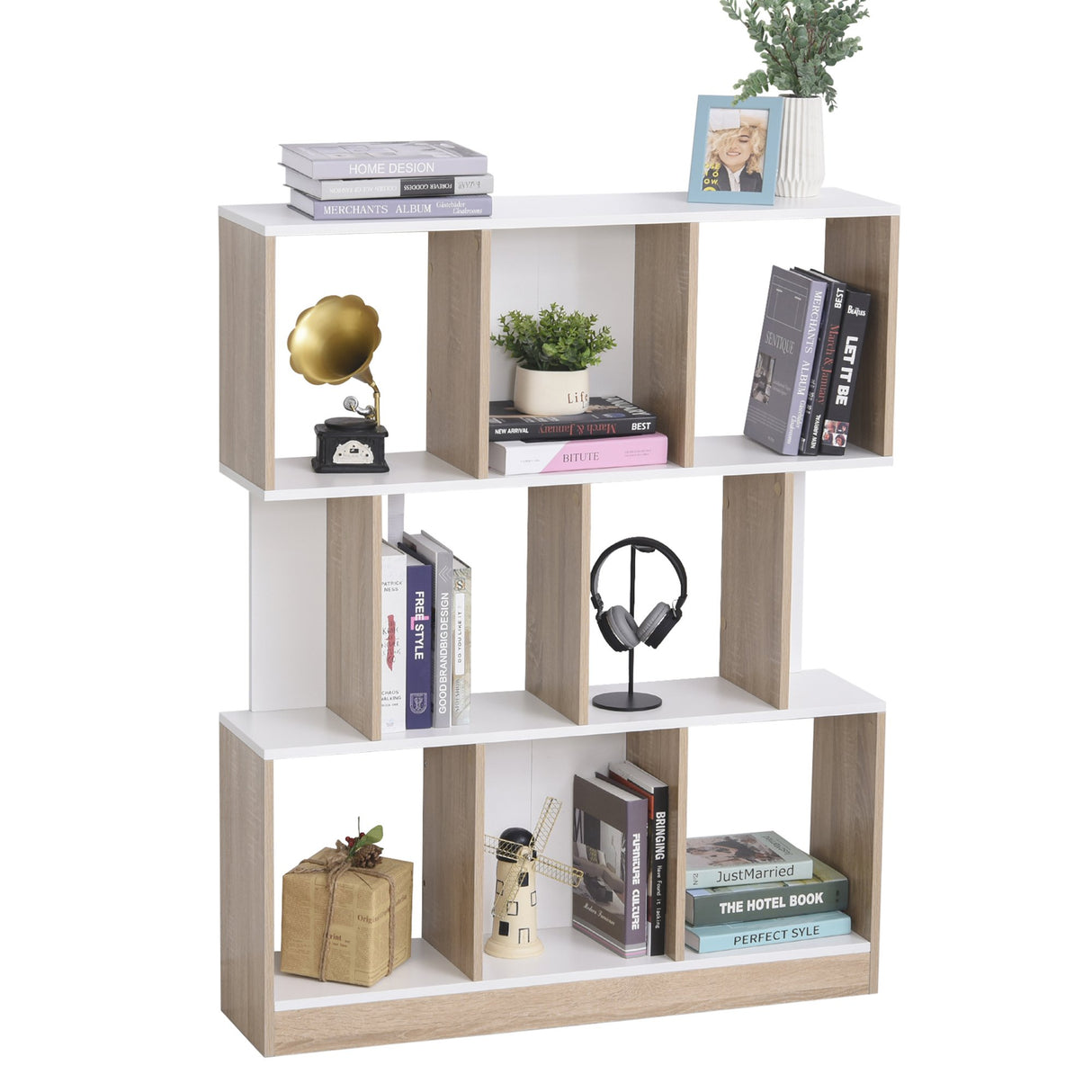 easycomfort easycomfort mobile libreria a 8 ripiani per soggiorno e camera da letto in legno 100x27x124 cm rovere e bianco ean 8054111845847