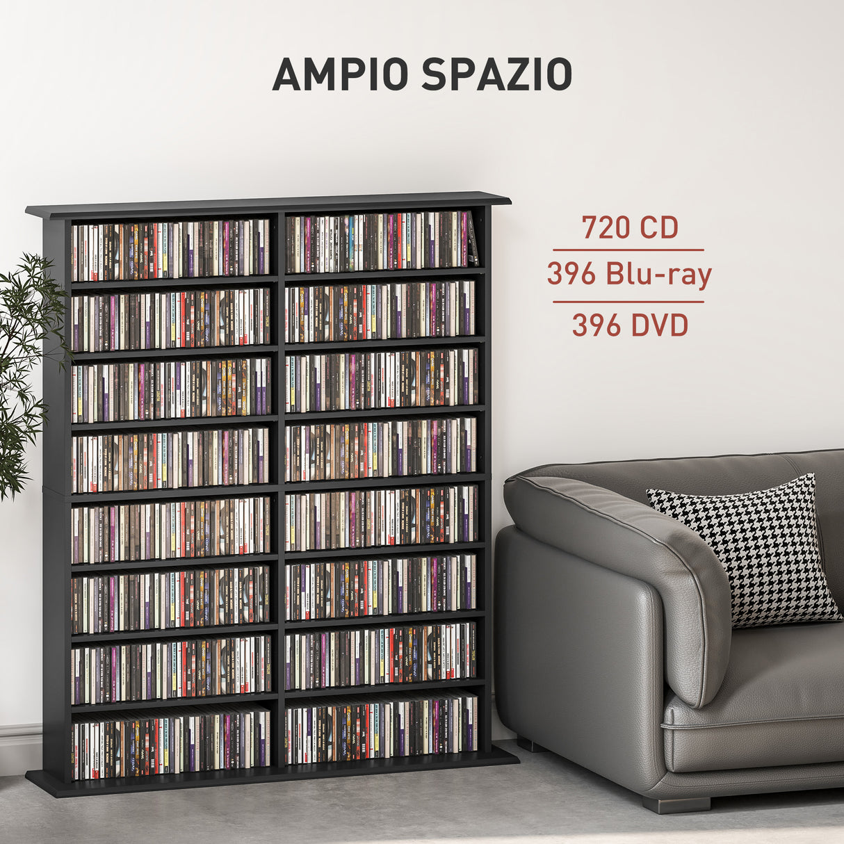 easycomfort easycomfort mobile libreria porta cd a 16 ripiani dal design moderno in legno 106 5x24x123 7 cm nero