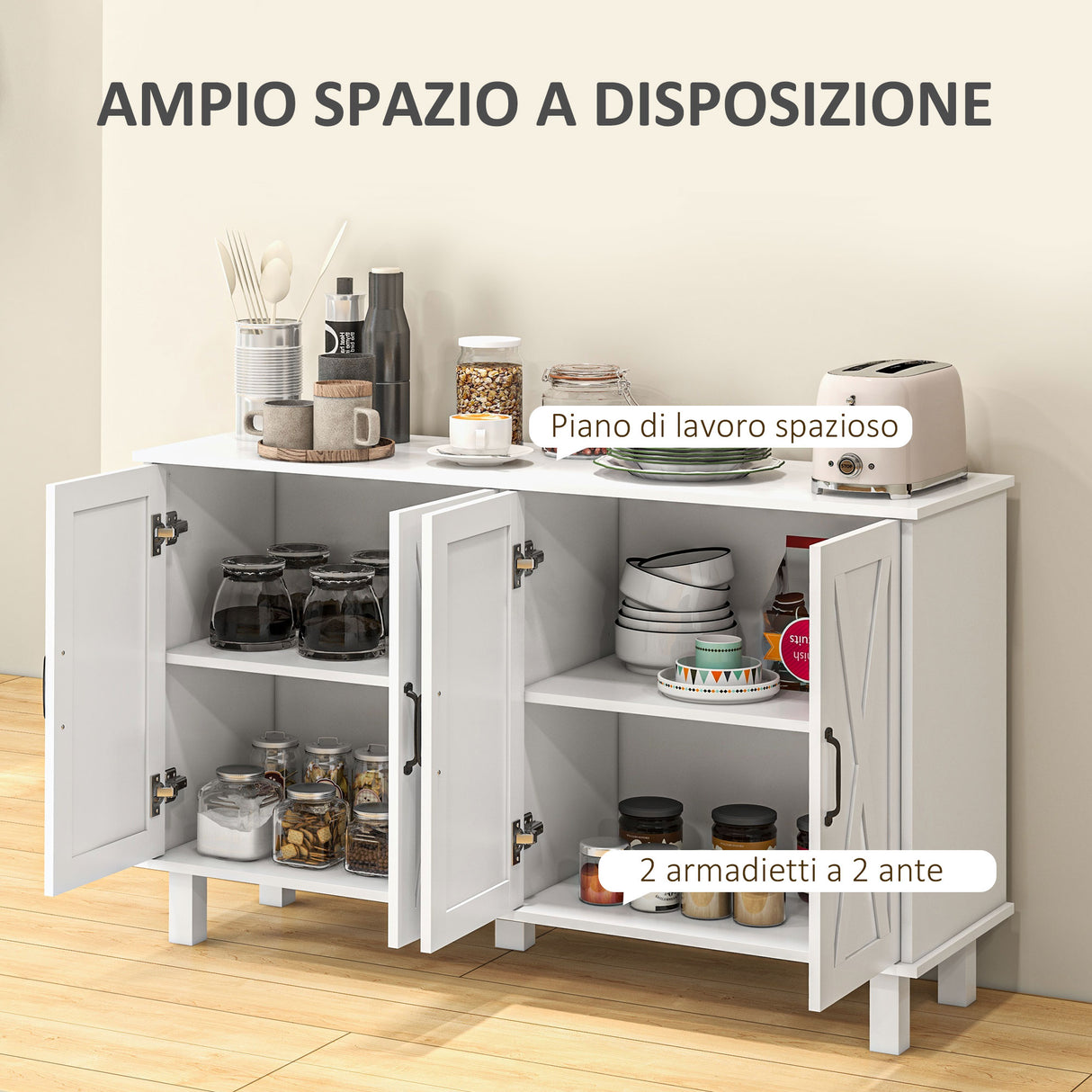 easycomfort easycomfort mobile multiuso in mdf a 4 livelli con 2 ripiani regolabili e 5 gambe 120x37x75 cm bianco