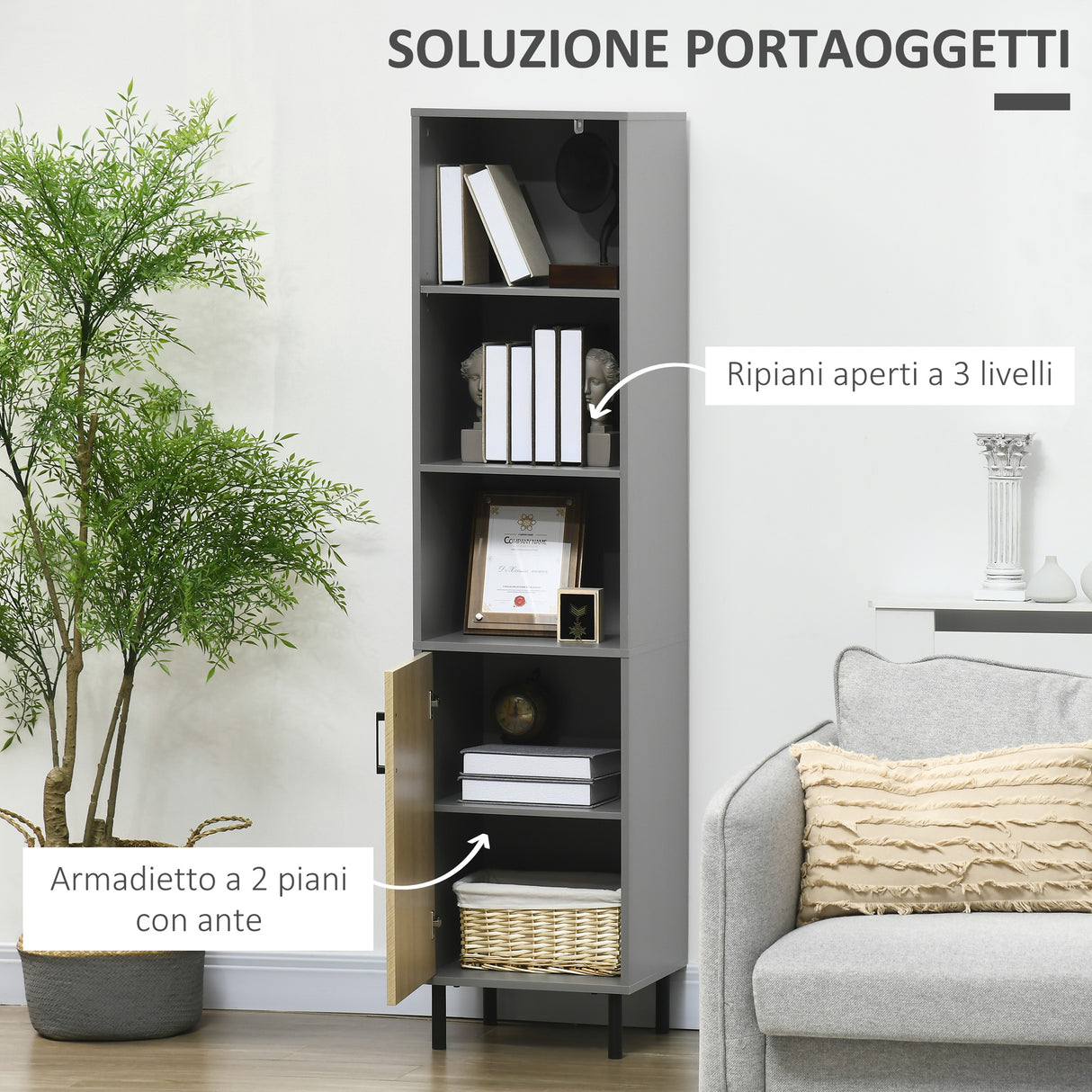 immagine-4-easycomfort-easycomfort-mobile-multiuso-in-truciolato-e-metallo-con-2-ripiani-aperti-e-armadietto-a-3-livelli-40x38x170cm-grigio-e-color-rovere