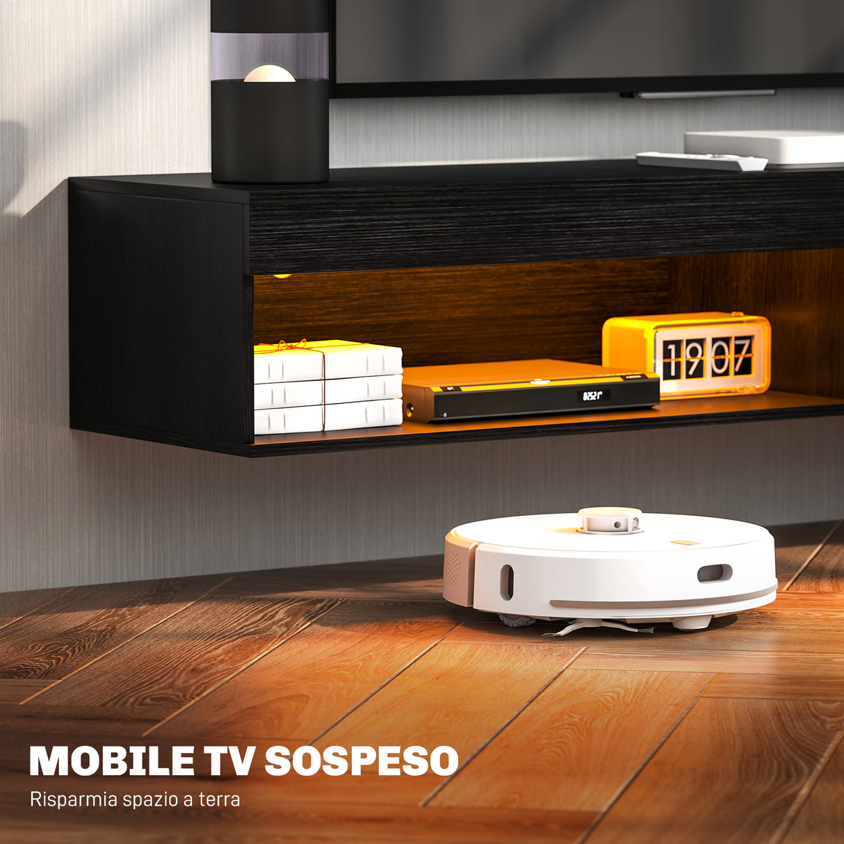 easycomfort easycomfort mobile porta tv fino 75 sospeso con luci led 16 colori e telecomando 180x40x30cm nero