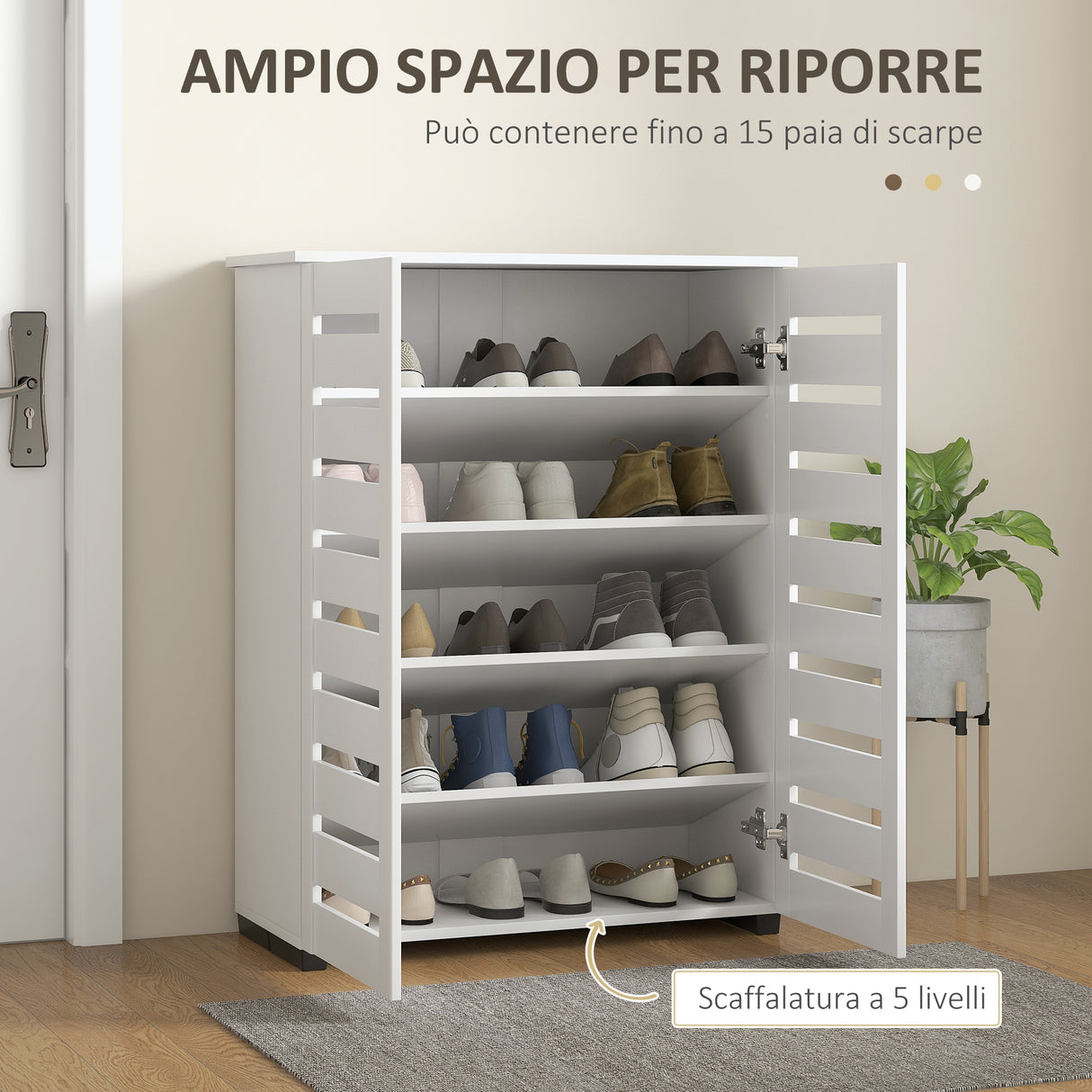 easycomfort easycomfort mobile scarpiera a 5 livelli con 4 ripiani regolabili e ante a doghe in legno 76x33px98 cm bianco