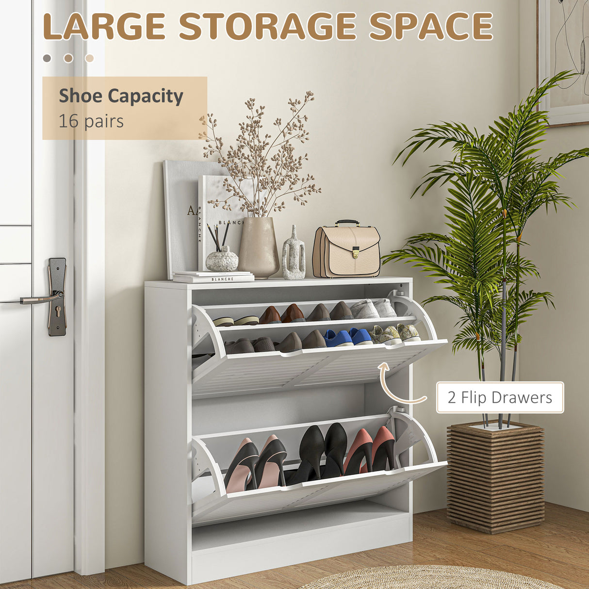 easycomfort easycomfort mobile scarpiera salvaspazio in legno per 16 paia di scarpe con 2 ante a ribalta 81 5x25x83cm bianco