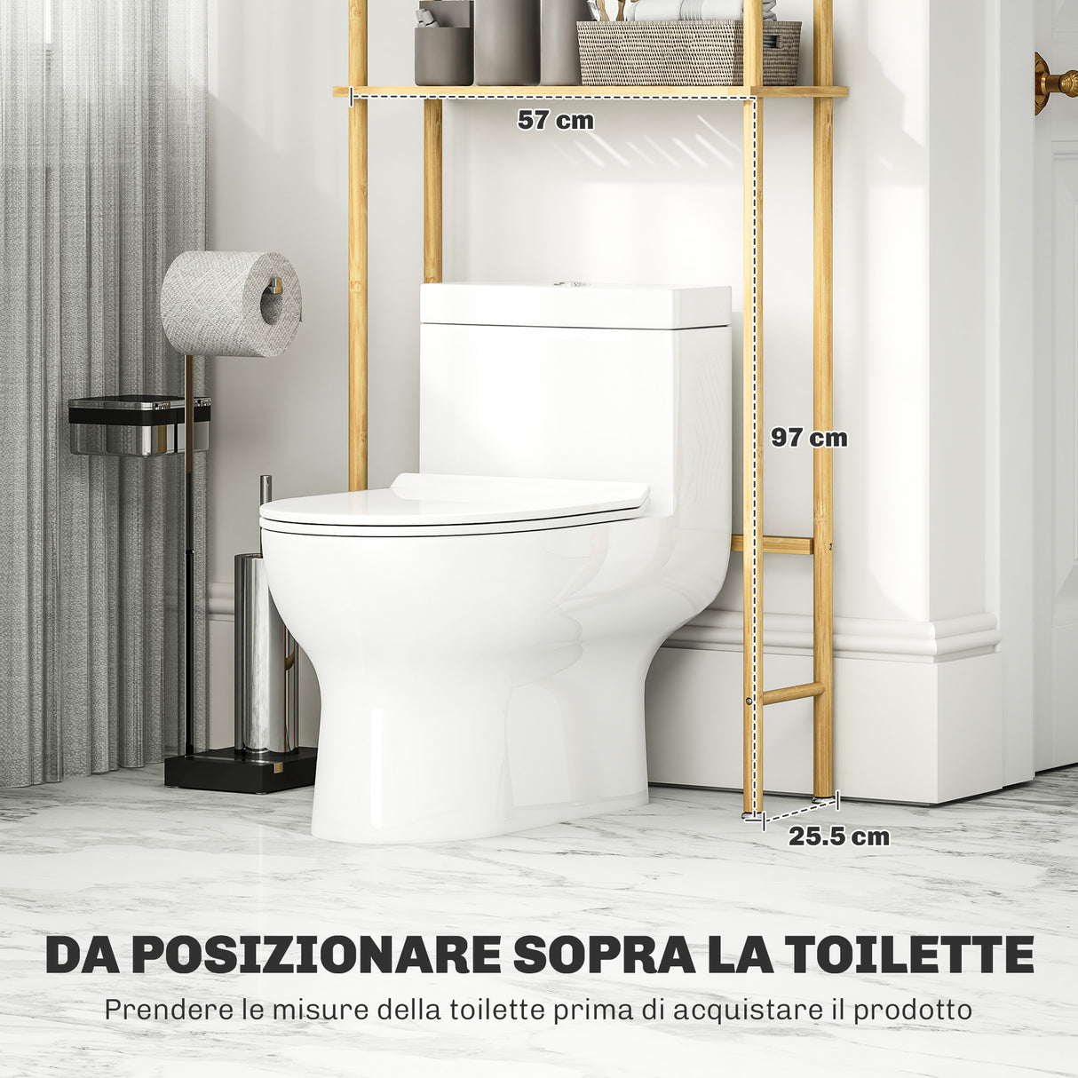 easycomfort easycomfort mobile sopra wc a 3 ripiani a doghe salvaspazio in bambu 63 5x25 5x181 cm color legno
