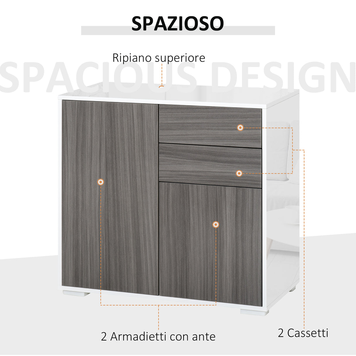 easycomfort easycomfort mobiletto 2 cassetti e 2 ante apertura a pressione mobile con 2 cassetti e 2 ante per casa e ufficio 79x36x74cm grigio chiaro e bianco ean 8054111846233