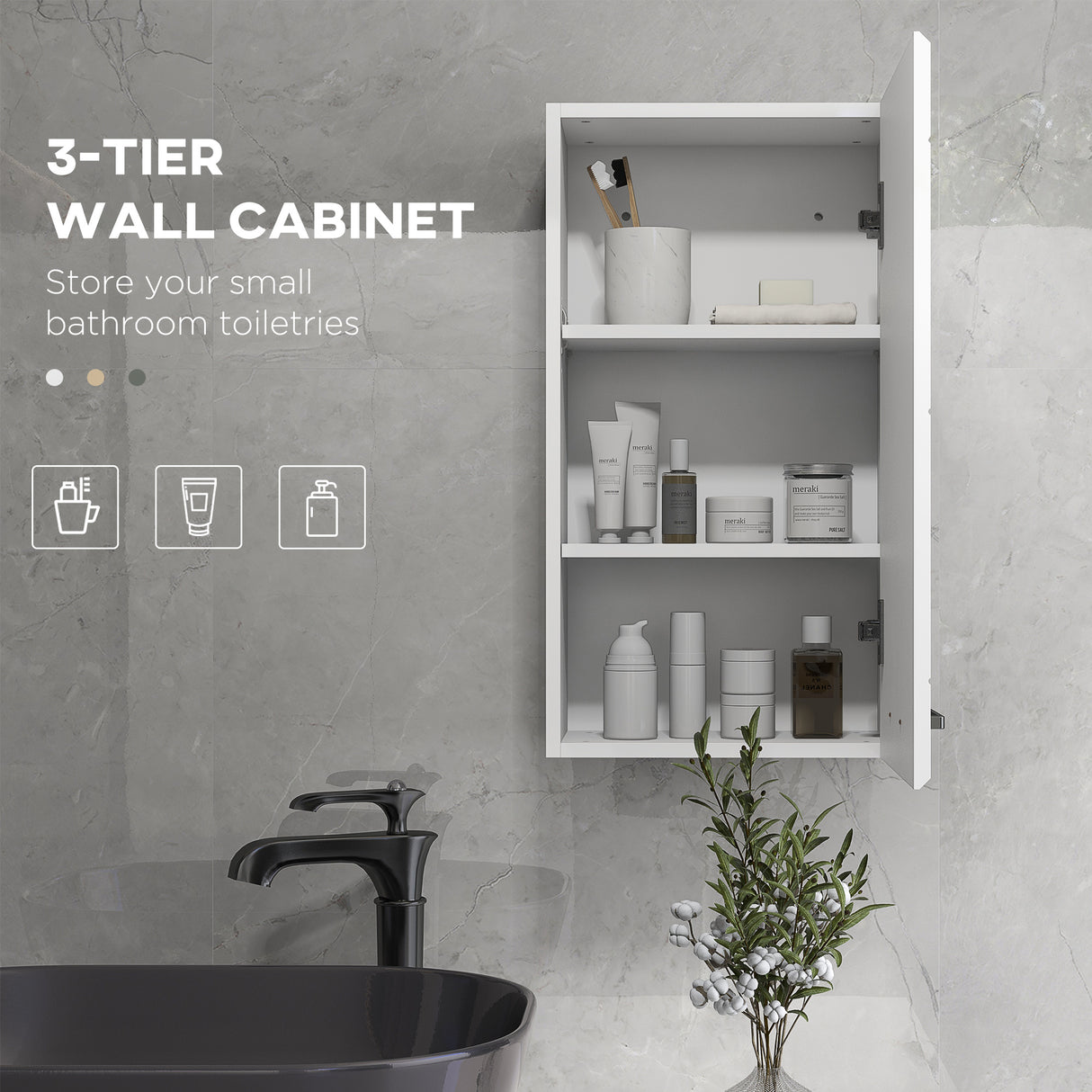 easycomfort easycomfort mobiletto bagno in mdf a muro con 3 ripiani e ripiano superiore regolabile 37x22 5x70 cm bianco