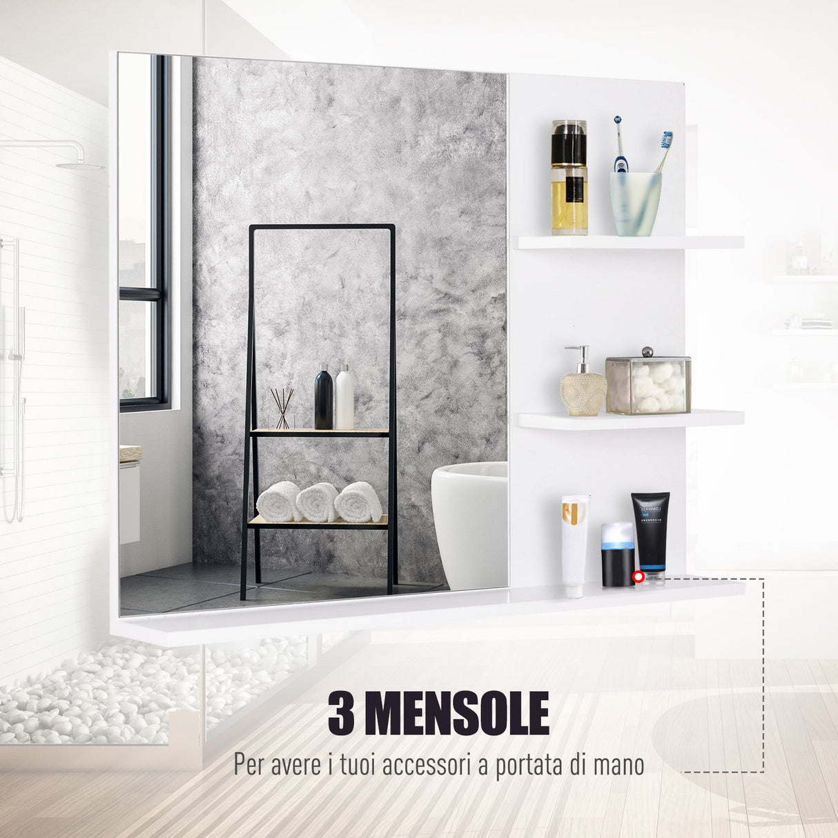 easycomfort easycomfort mobiletto pensile bagno 60 x 10 x 48cm con specchio e 3 ripiani armadietto a parete in mdf bianco ean 8054111841351