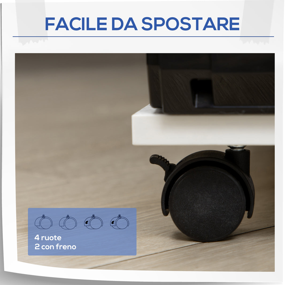 easycomfort easycomfort mobiletto per stampante in legno con 4 ruote mensola regolabile e piano per cpu bianco