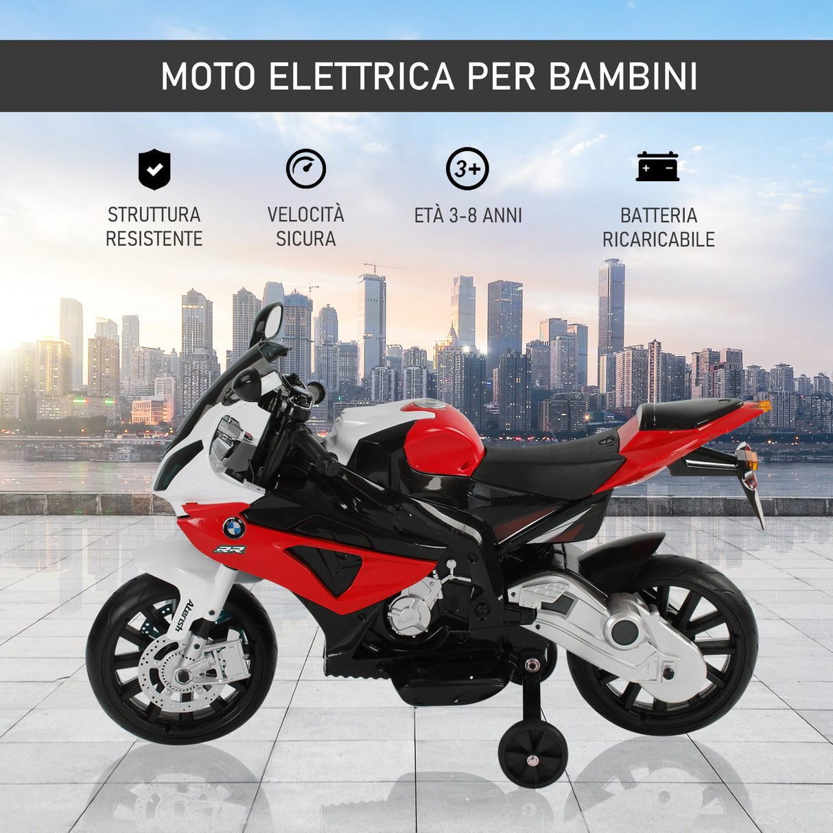 easycomfort easycomfort moto elettrica per bambini 3 8 anni con licenza bmw batteria 12v rotelle e luci 110x47x69 cm