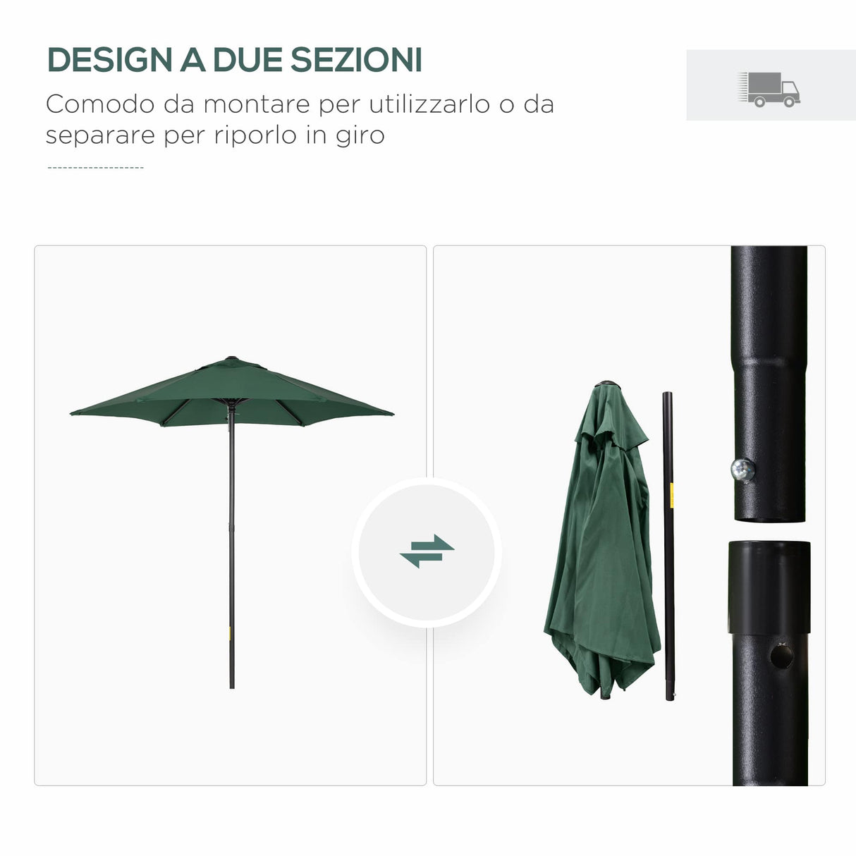 easycomfort easycomfort ombrellone da giardino 2x2 m a 6 stecche con presa daria in alluminio metallo e poliestere verde