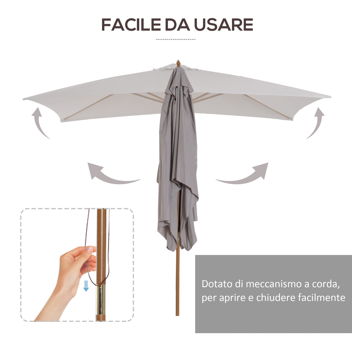 easycomfort easycomfort ombrellone da giardino 2x3 m impermeabile in legno con copertura rimovibile in poliestere grigio