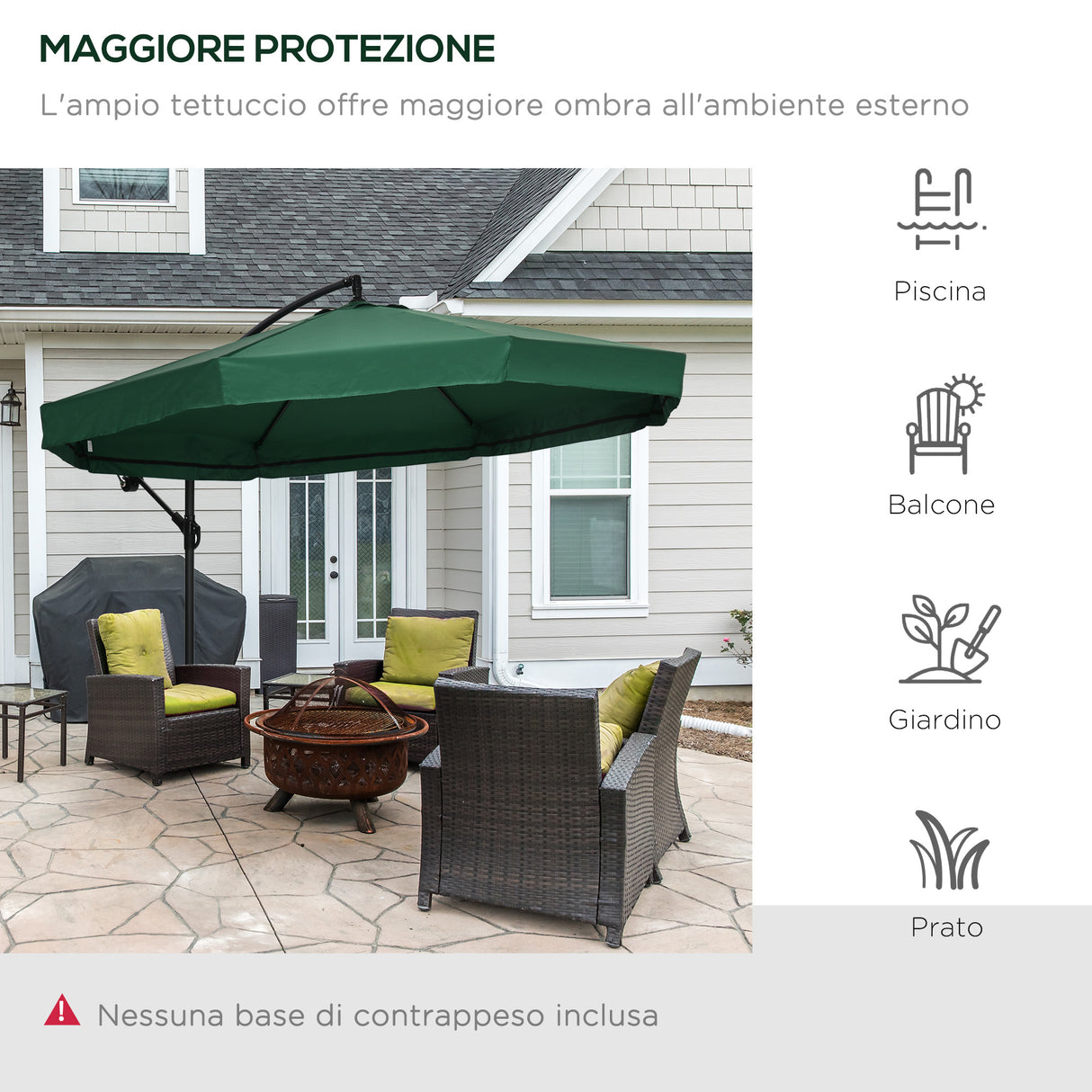 easycomfort easycomfort ombrellone da giardino 3x3 m con zanzariera apertura a manovella e base a croce verde