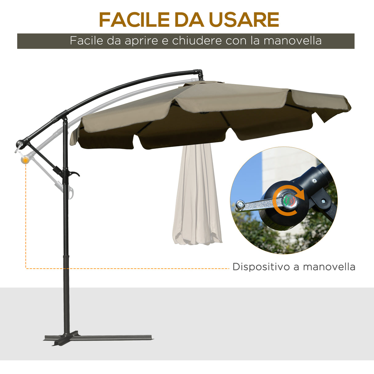 easycomfort easycomfort ombrellone da giardino a braccio con apertura a manovella in metallo e poliestere 2 7x2 7 m caffe