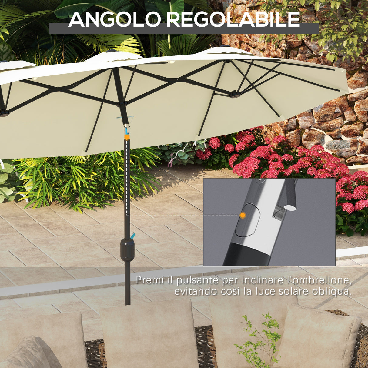 easycomfort easycomfort ombrellone da giardino doppio inclinabile con apertura a manovella 285x147x227cm beige