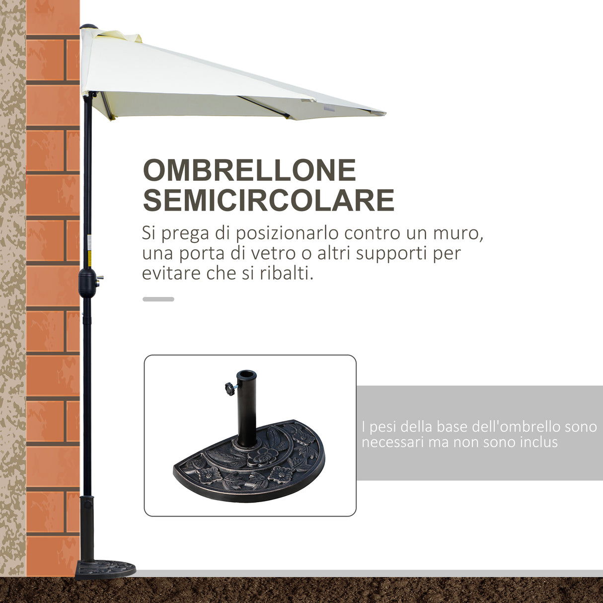 easycomfort easycomfort ombrellone da terrazza a mezzaluna con apertura a manovella e palo a 2 sezioni 2 6x1 35 m beige