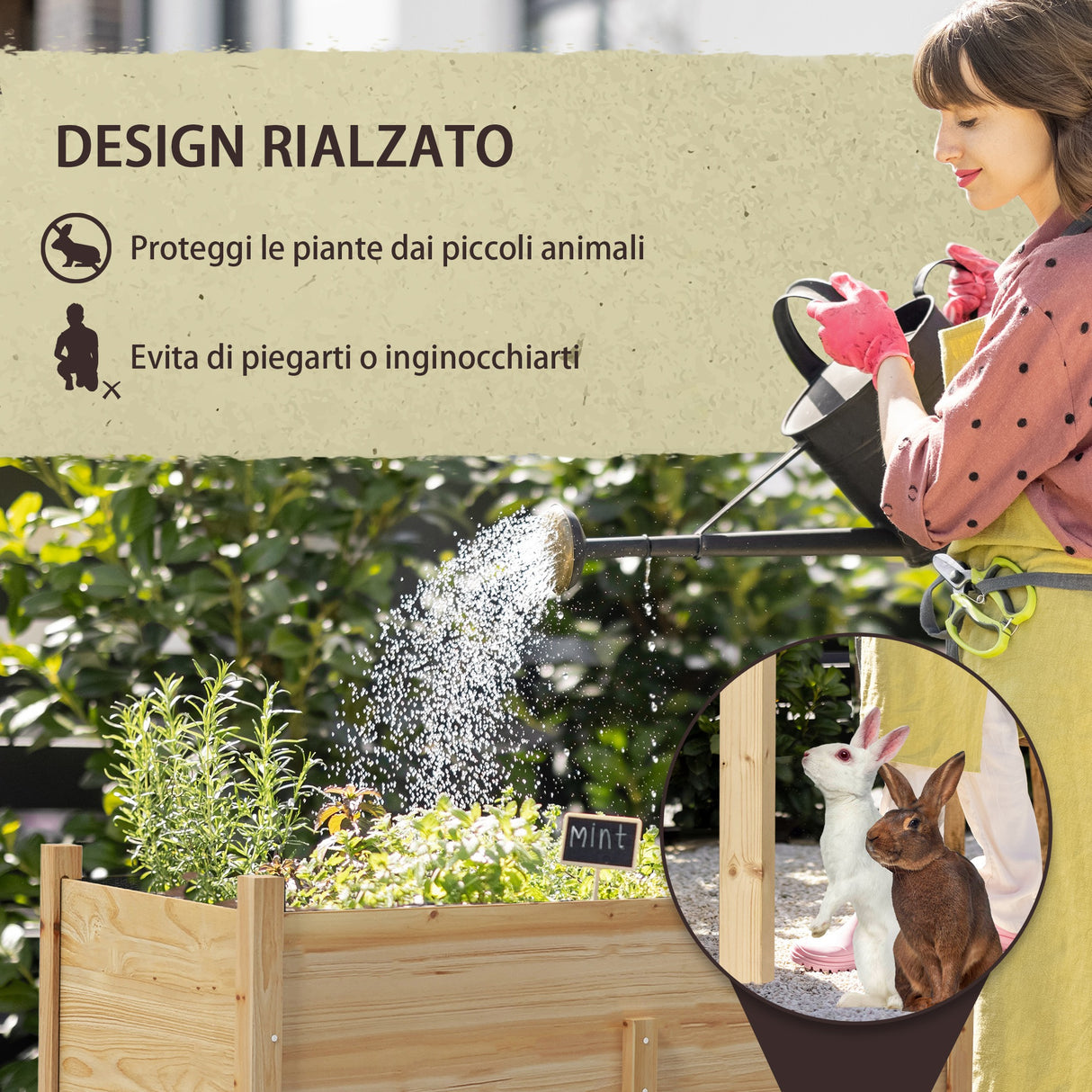 easycomfort easycomfort orto rialzato con 2 fori di drenaggio e sacca in tessuto non tessuto in legno di abete 115x55x80 cm