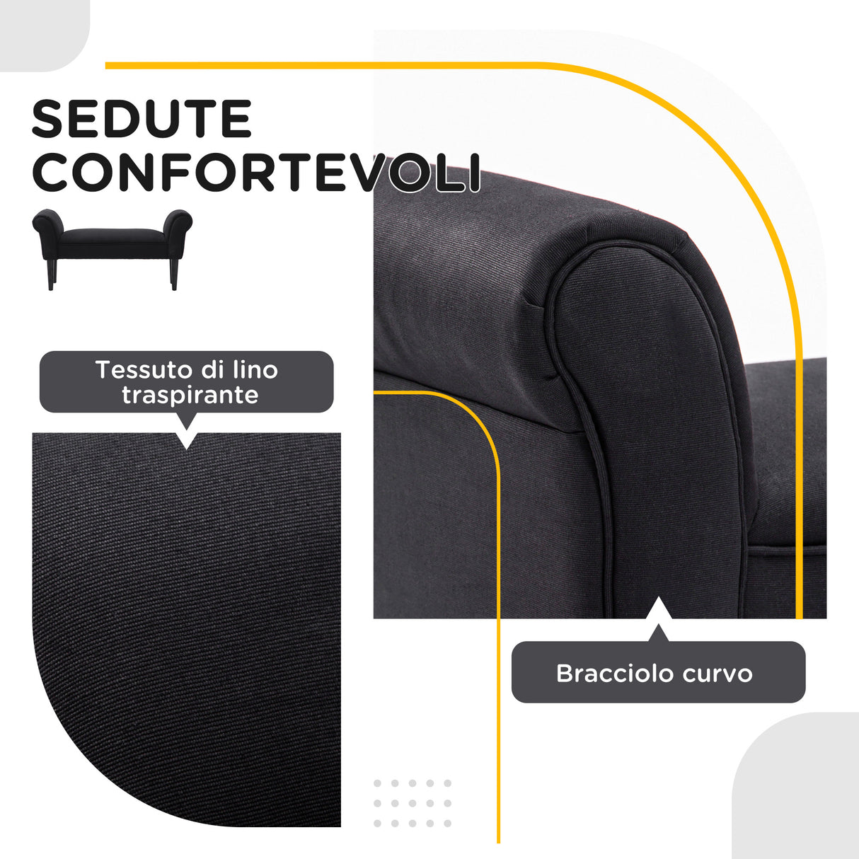 easycomfort easycomfort panca fondo letto imbottita con braccioli arrotolati 102x35x51cm nero