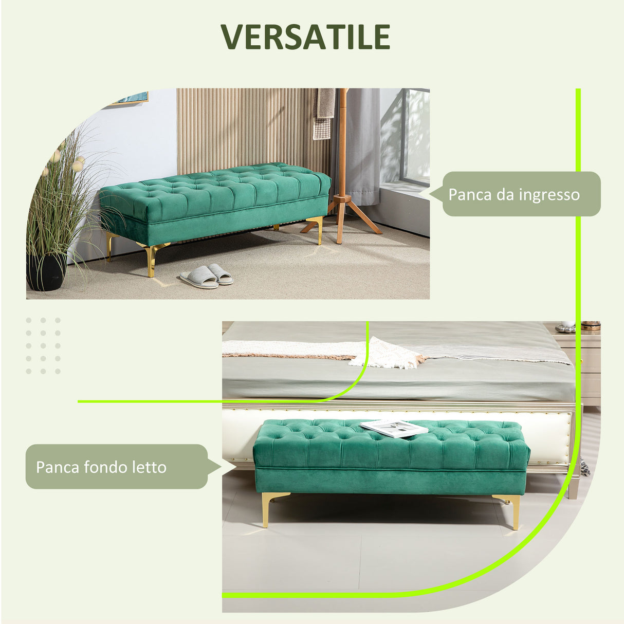 easycomfort easycomfort panca fondo letto imbottita con rivestimento trapuntato in tessuto effetto velluto 118x45x42 cm verde scuro