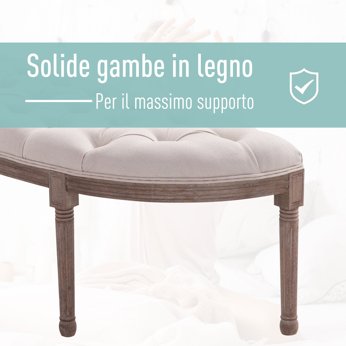 easycomfort easycomfort panca fondoletto semicircolare con struttura in legno e imbottitura in stile chesterfield beige 1405x51x48cm ean 8054144138909