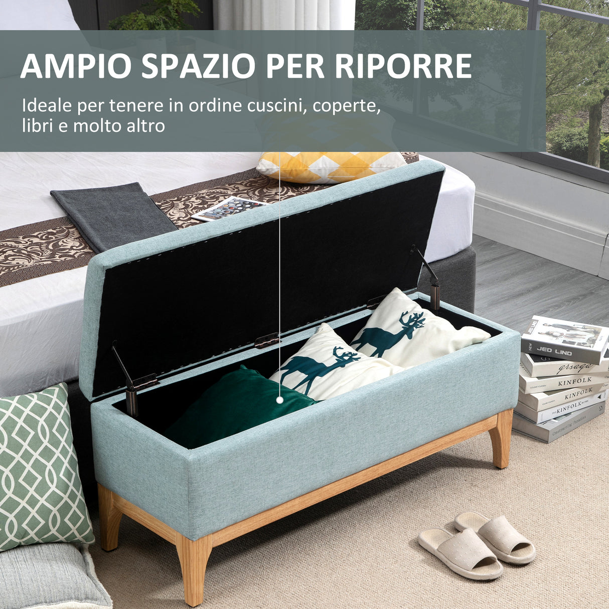 easycomfort easycomfort panca imbottita contenitore in tessuto con design scandinavo 110x39x45acm azzurro