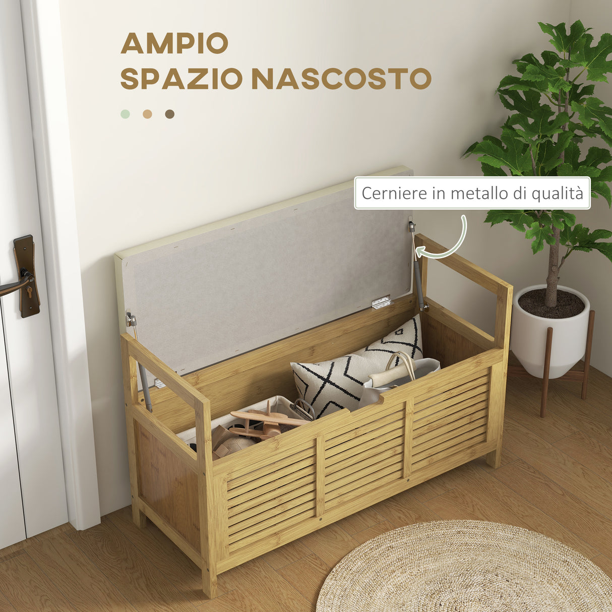 easycomfort easycomfort panca scarpiera a doghe da ingresso con design a ribalta in legno di bambu 100x40x60 cm
