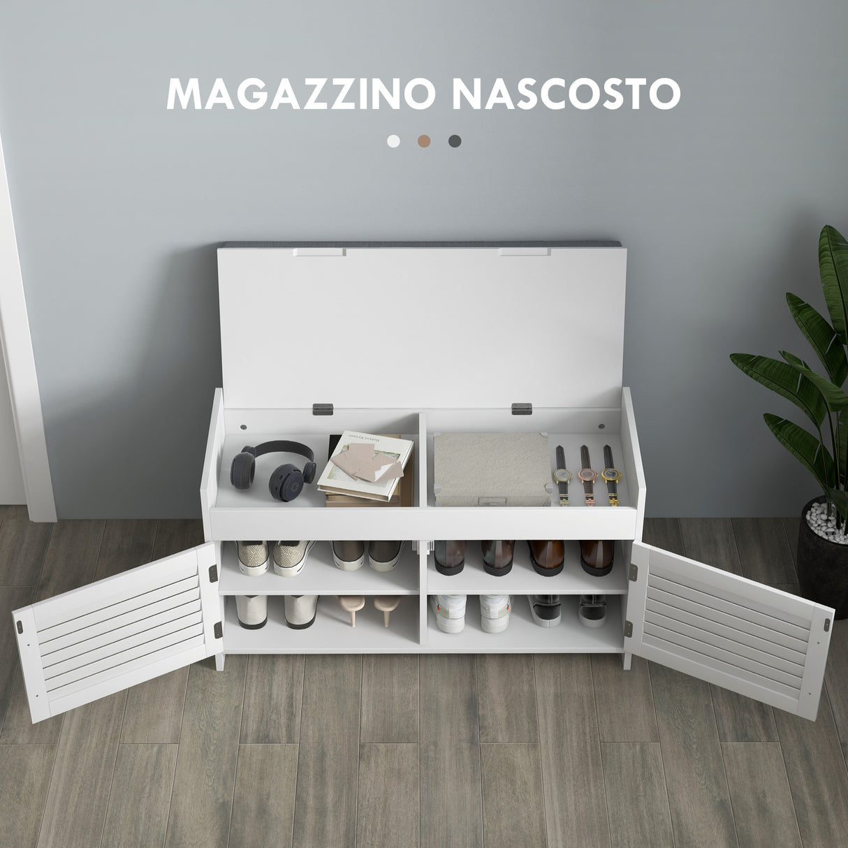 easycomfort easycomfort panca scarpiera con ripiano interno regolabile su 3 livelli in mdf e simil lino 90x36x50 cm bianco e grigio