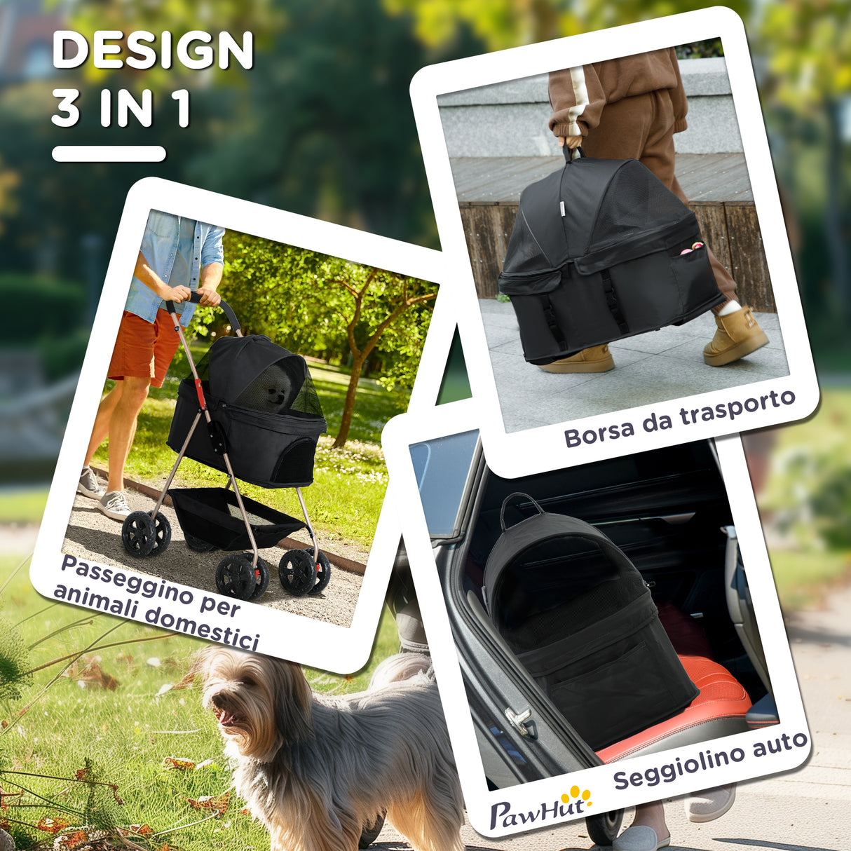 easycomfort easycomfort passeggino per cani 3 in 1 pieghevole con borsa trasportino e cestino inferiore nero