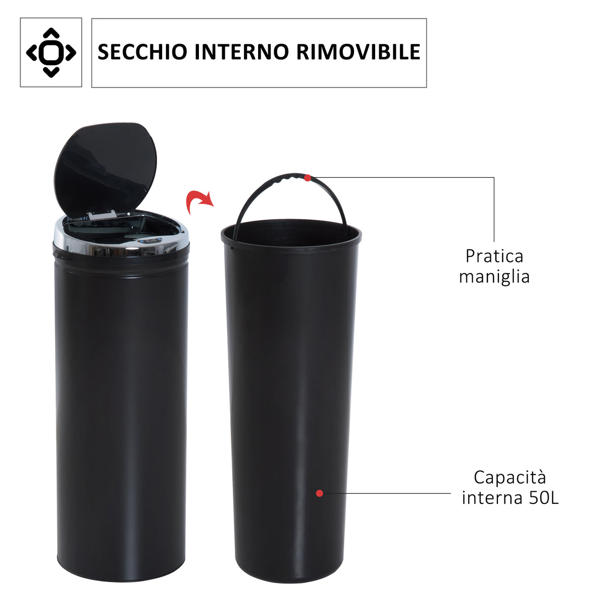 easycomfort easycomfort pattumiera automatica con sensore a infrarossi e capacita 50l acciaio inox e plastica nero 30 5x30 5x81 5cm