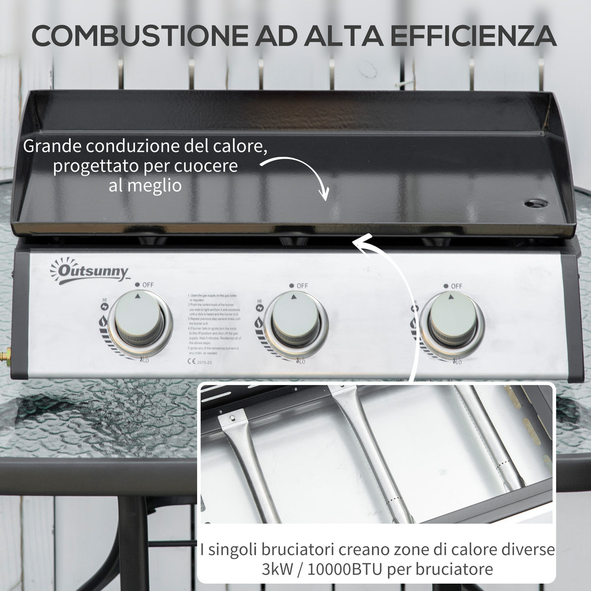 easycomfort easycomfort piastra barbecue a gas antiaderente da tavolo con 3 bruciatori da 3kw 62x46x21cm nero