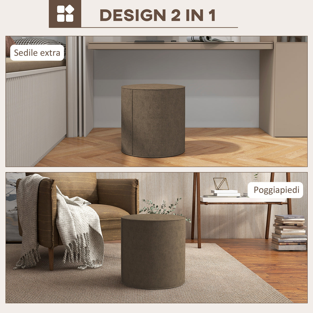 easycomfort easycomfort poggiapiedi 2 in 1 con rivestimento rimovibile in tessuto effetto lino 41x41 cm marrone