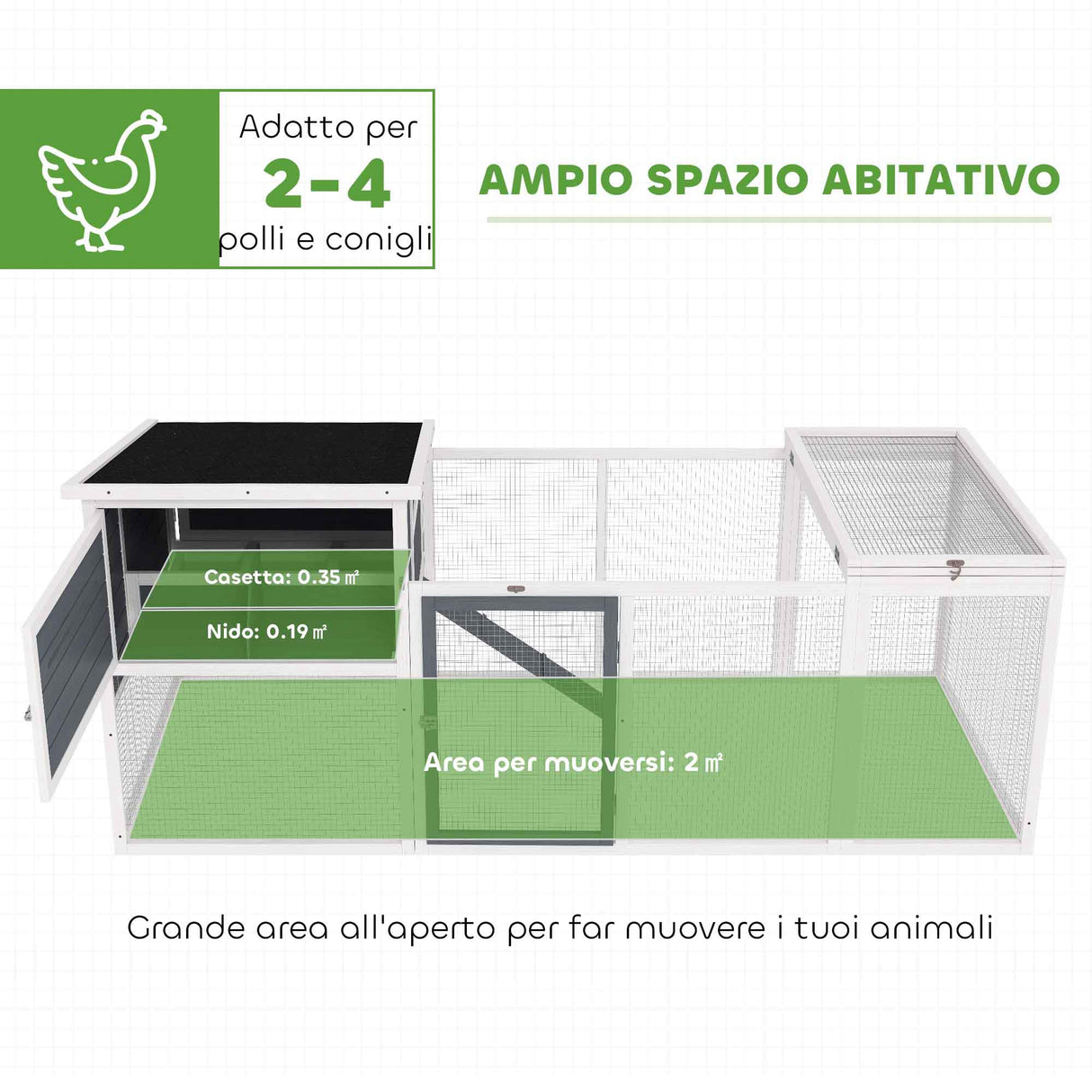 easycomfort easycomfort pollaio per galline con casetta nido per cova e area esterna 214x101x 91 5cm grigio