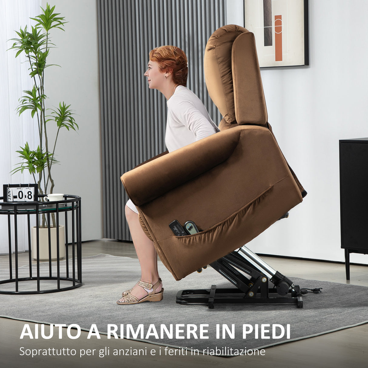 easycomfort easycomfort poltrona alzapersona reclinabile a 135 e massaggiante con telecomando 88x92x106 cm marrone scuro