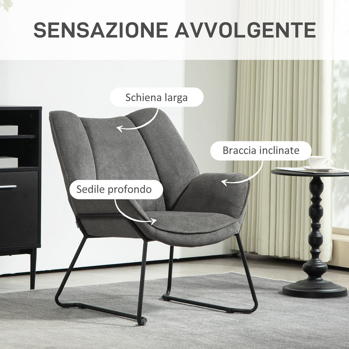 easycomfort easycomfort poltrona darredo con braccioli inclinati in tessuto effetto lino e acciaio 71 5x67x79 cm grigio