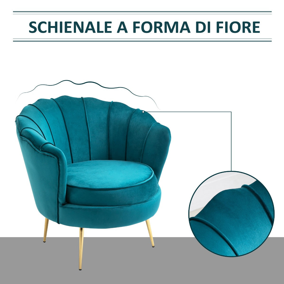 easycomfort easycomfort poltrona di design stile vintage imbottita in velluto 79x77x77cm verde petrolio ean 8054144138367