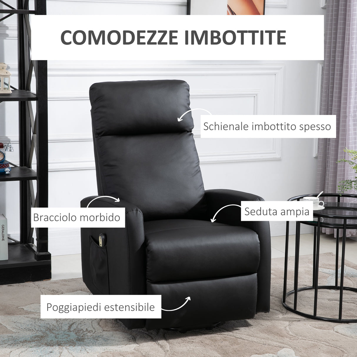 easycomfort easycomfort poltrona elettrica alzapersona 45 poltrona relax elettrica reclinabile a 145 con telecomando e poggiapiedi in pelle pu nero 67x95x105 cm ean 8054144135540