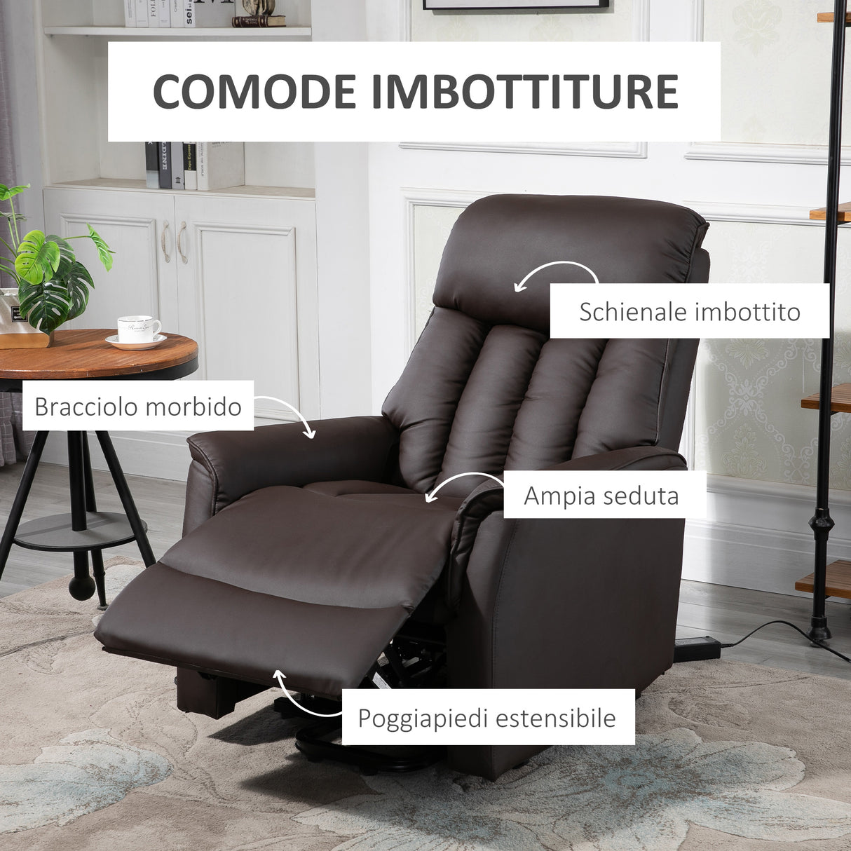 easycomfort easycomfort poltrona elettrica alzapersone reclinabile 145 poltrona relax elettrica in pelle pu con telecomando tasche laterali e poggiapiedi integrato marrone ean 8055776913919