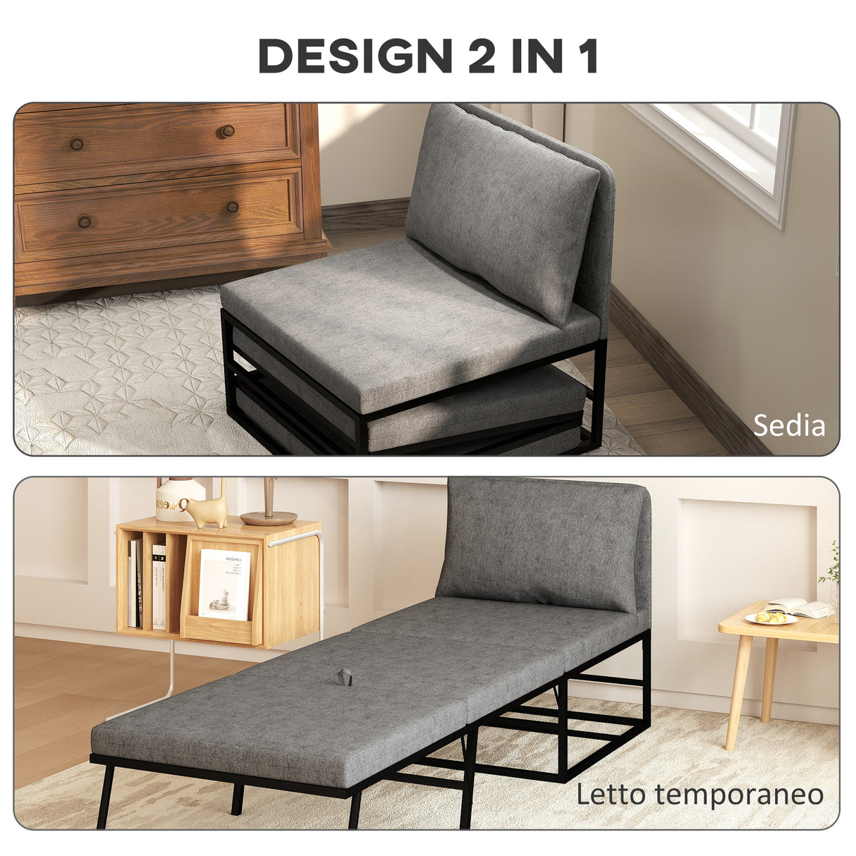 easycomfort easycomfort poltrona letto con cuscino e copertura protettiva in tessuto effetto lino e metallo 66x70x74 cm grigio