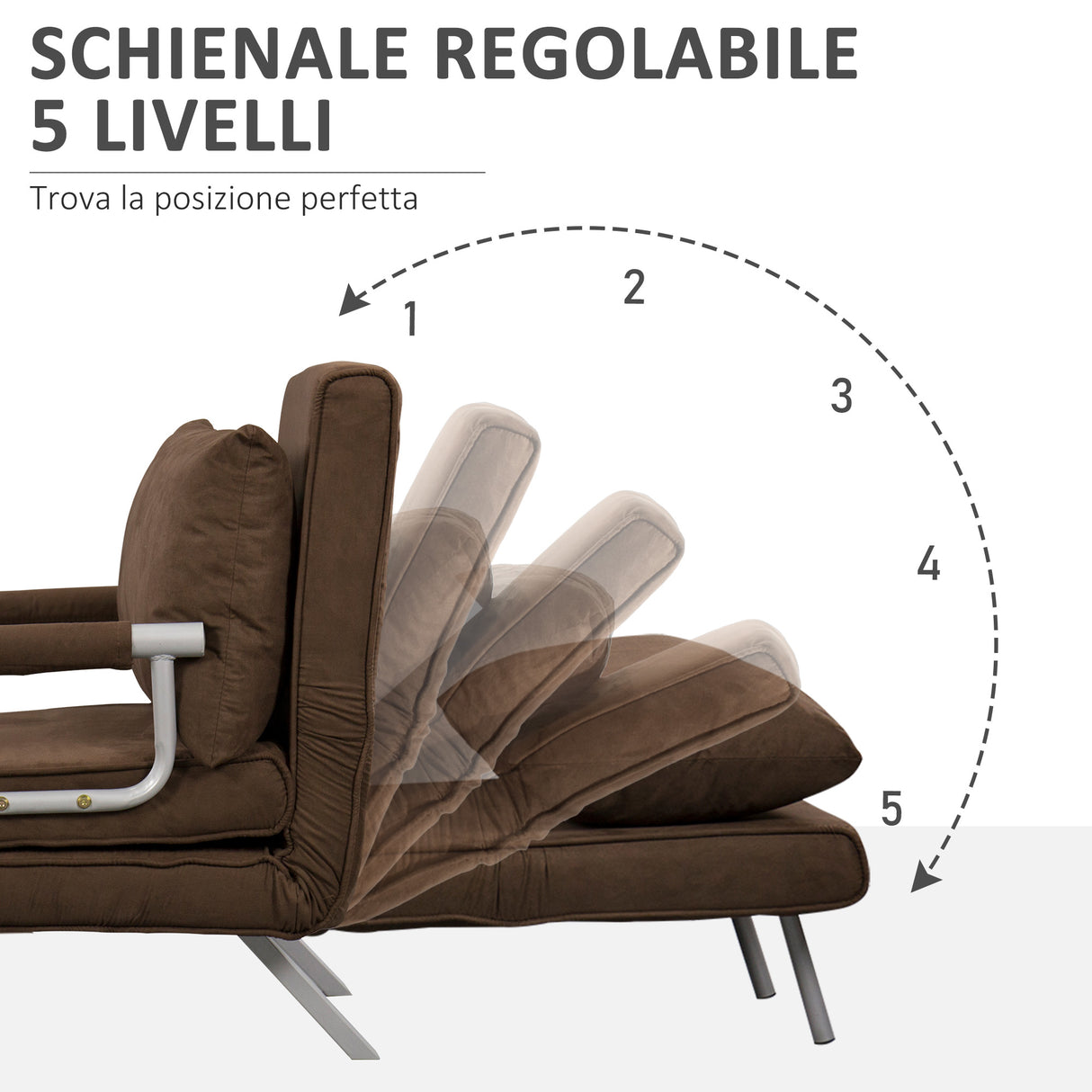 easycomfort easycomfort poltrona letto moderna 2 in 1 con schienale reclinabile su 5 posizioni e cuscino 65x69x80cm marrone