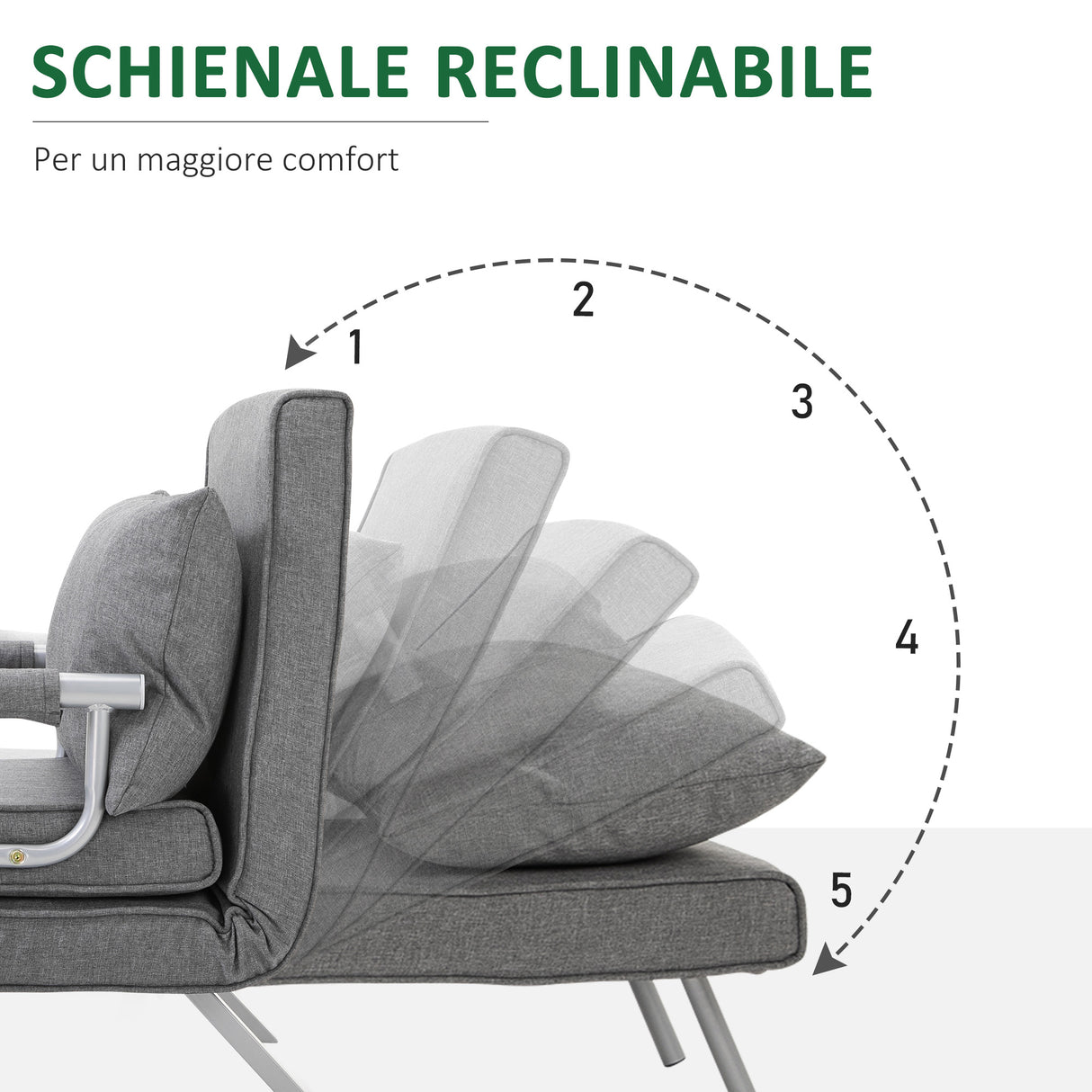 easycomfort easycomfort poltrona letto singola con schienale regolabile su 5 livelli e cuscino in tessuto grigio chiaro