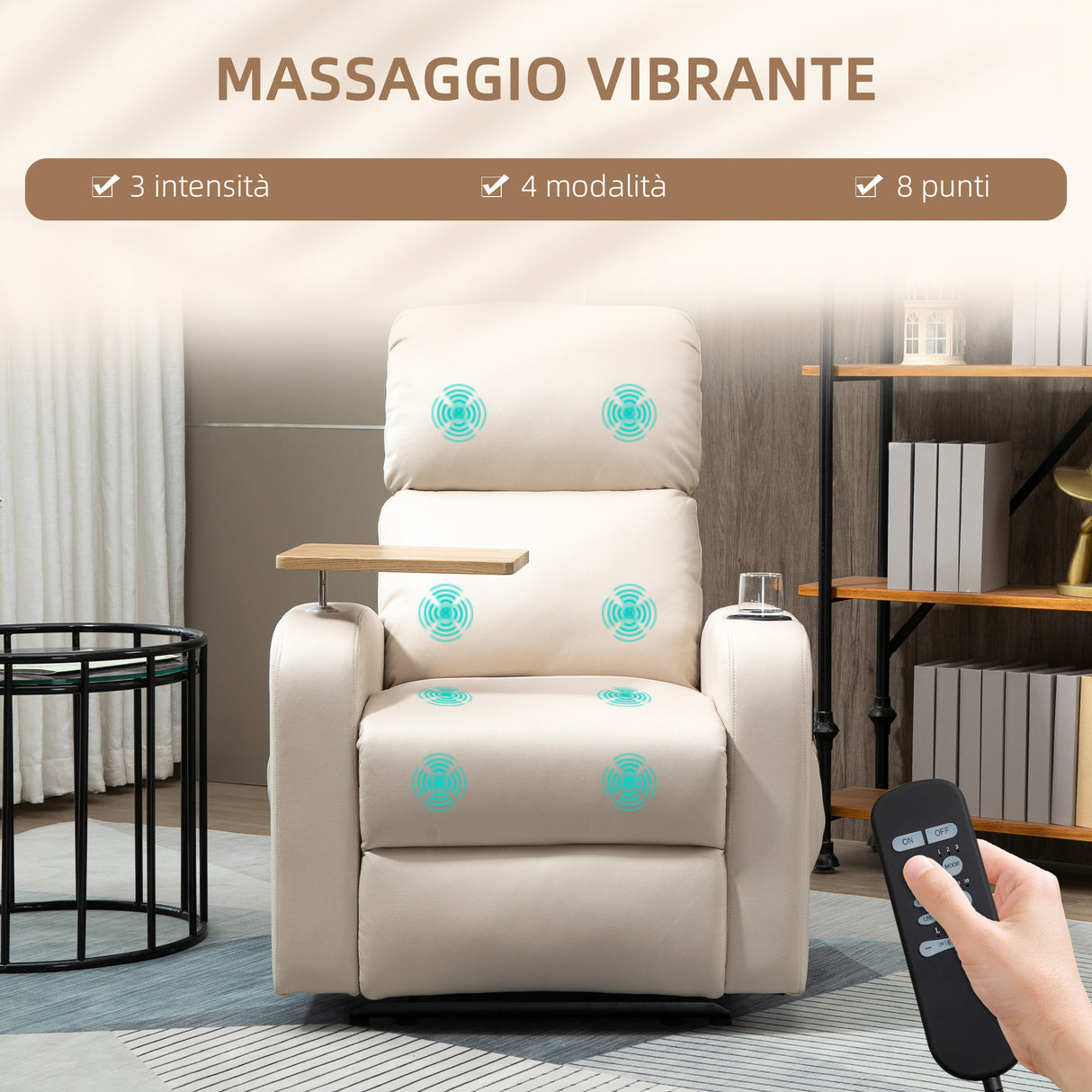 easycomfort easycomfort poltrona massaggiante e reclinabile con poggiapiedi e telecomando in microfibra 77x93x105 cm beige