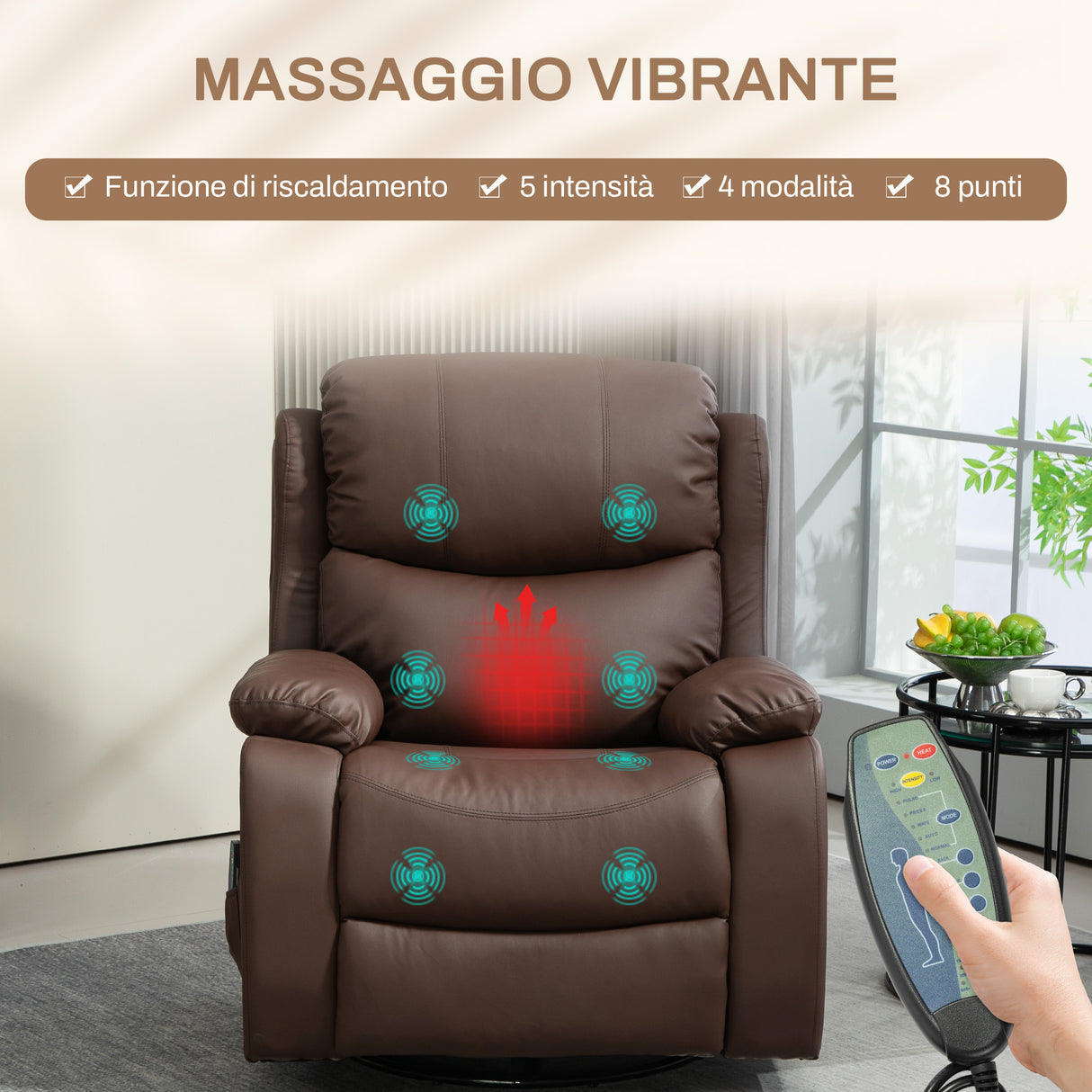 easycomfort easycomfort poltrona relax reclinabile con 8 punti massaggianti riscaldanti e poggiapiedi 97x92x104 cm marrone