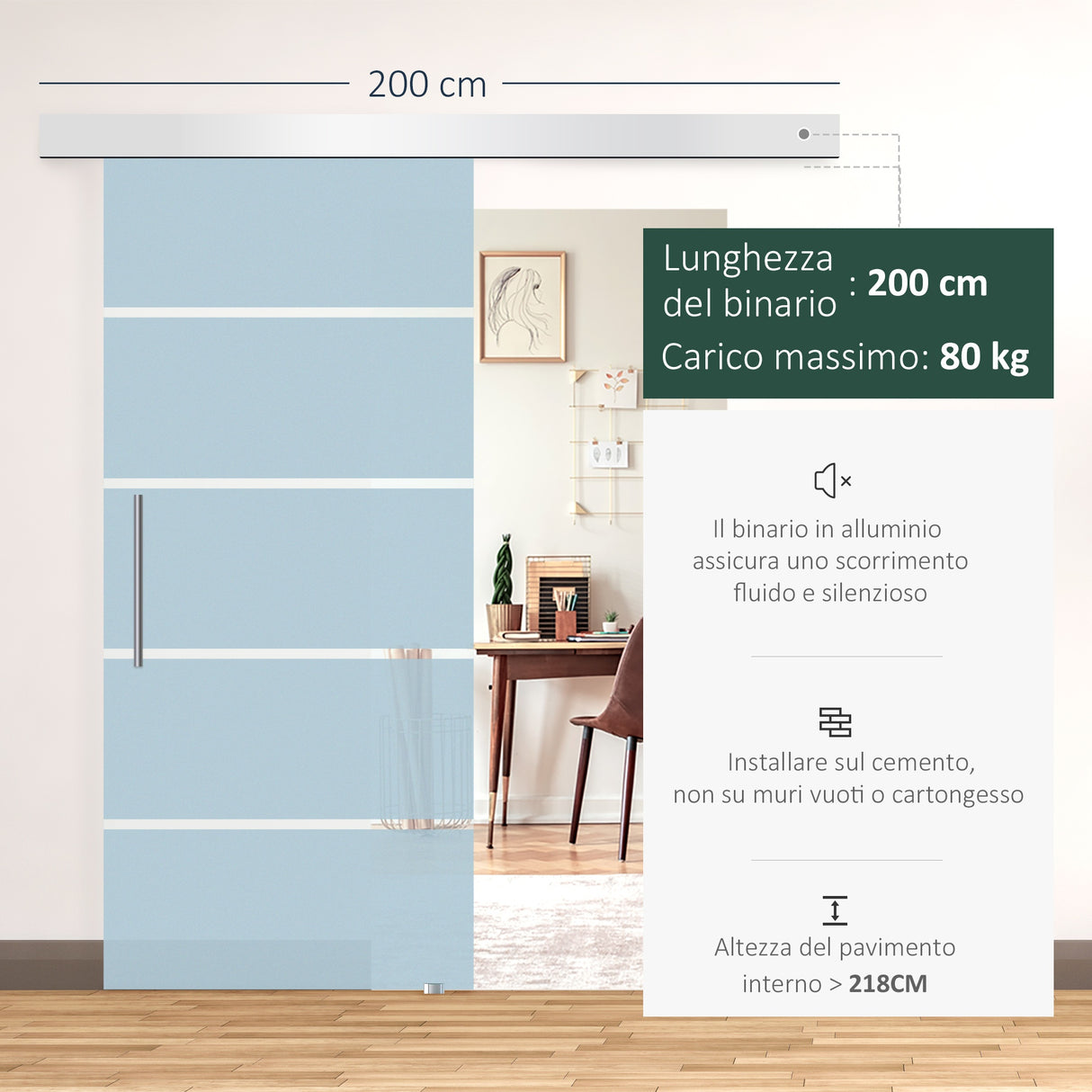 easycomfort easycomfort porta scorrevole interna in vetro smerigliato e satinato con binario b2 e maniglia per bagno cucina studio vetro 205x 102 5x 08cm ean 8055776910413