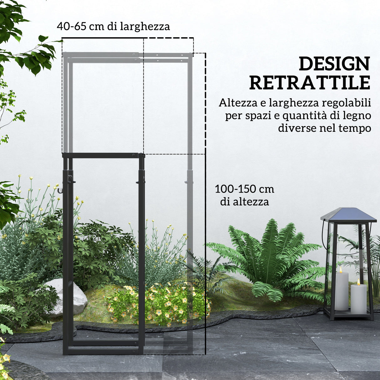 easycomfort easycomfort portalegna da interno ed esterno regolabile in metallo con ganci a s 40 65x25x100 150 cm nero