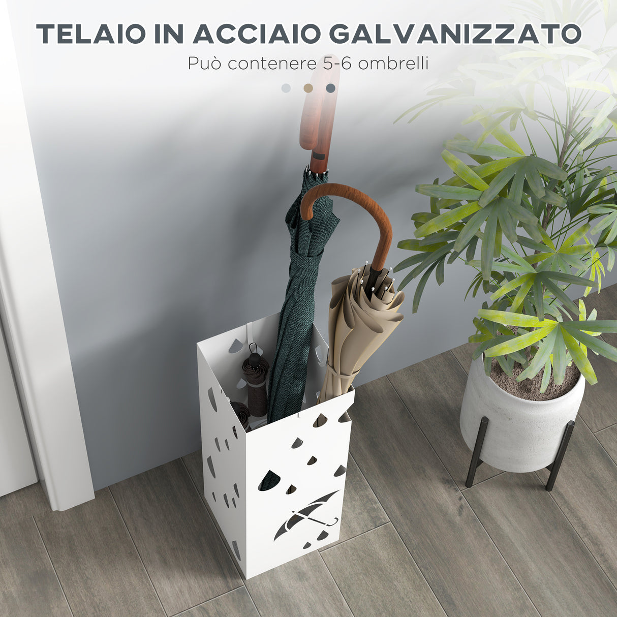 easycomfort easycomfort portaombrelli in metallo con 4 ganci e vaschetta raccogligocce 15 5x15 5x41cm bianco