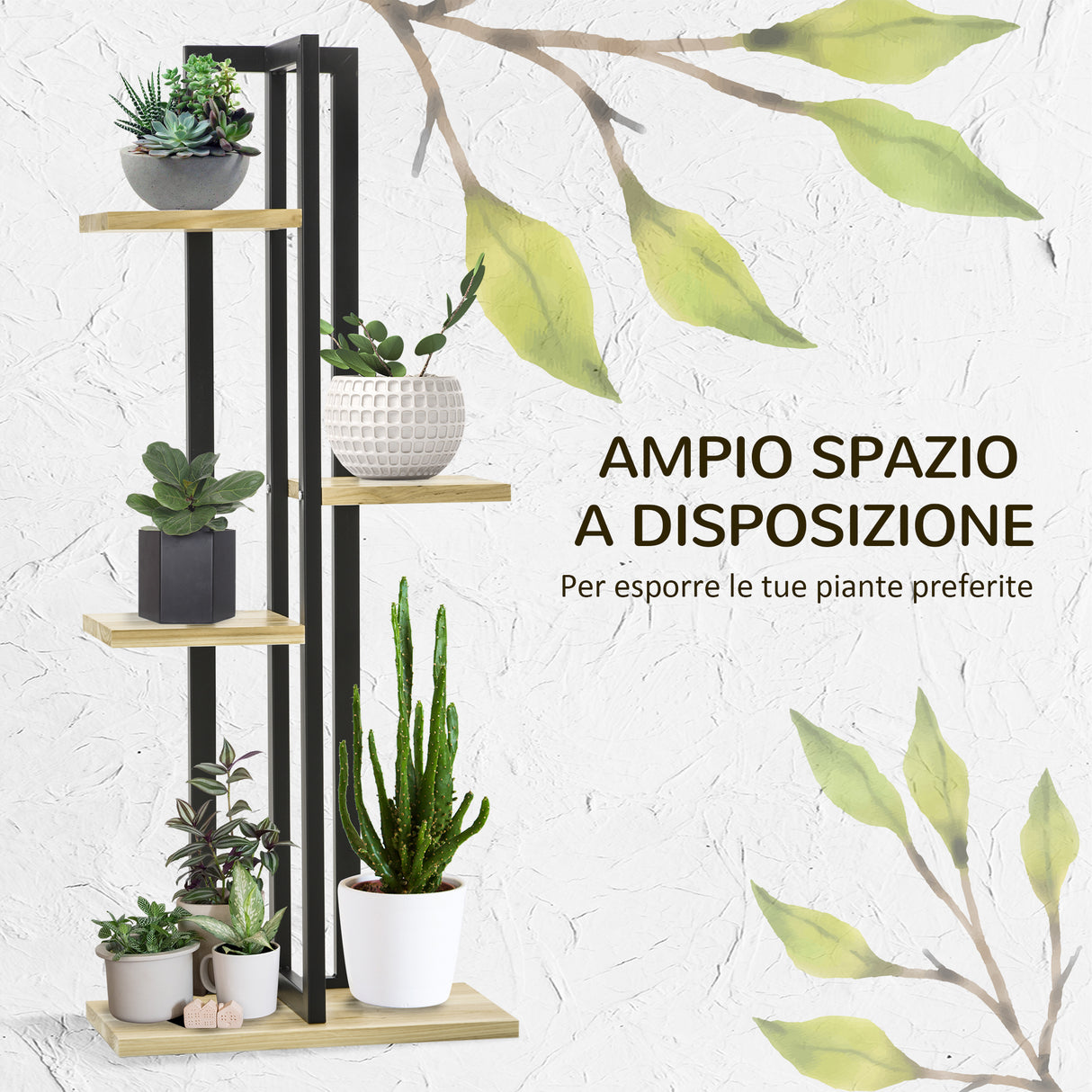 easycomfort easycomfort portapiante a 4 ripiani dallo stile industriale in legno di abete e metallo 45x25x110 cm nero e color legno