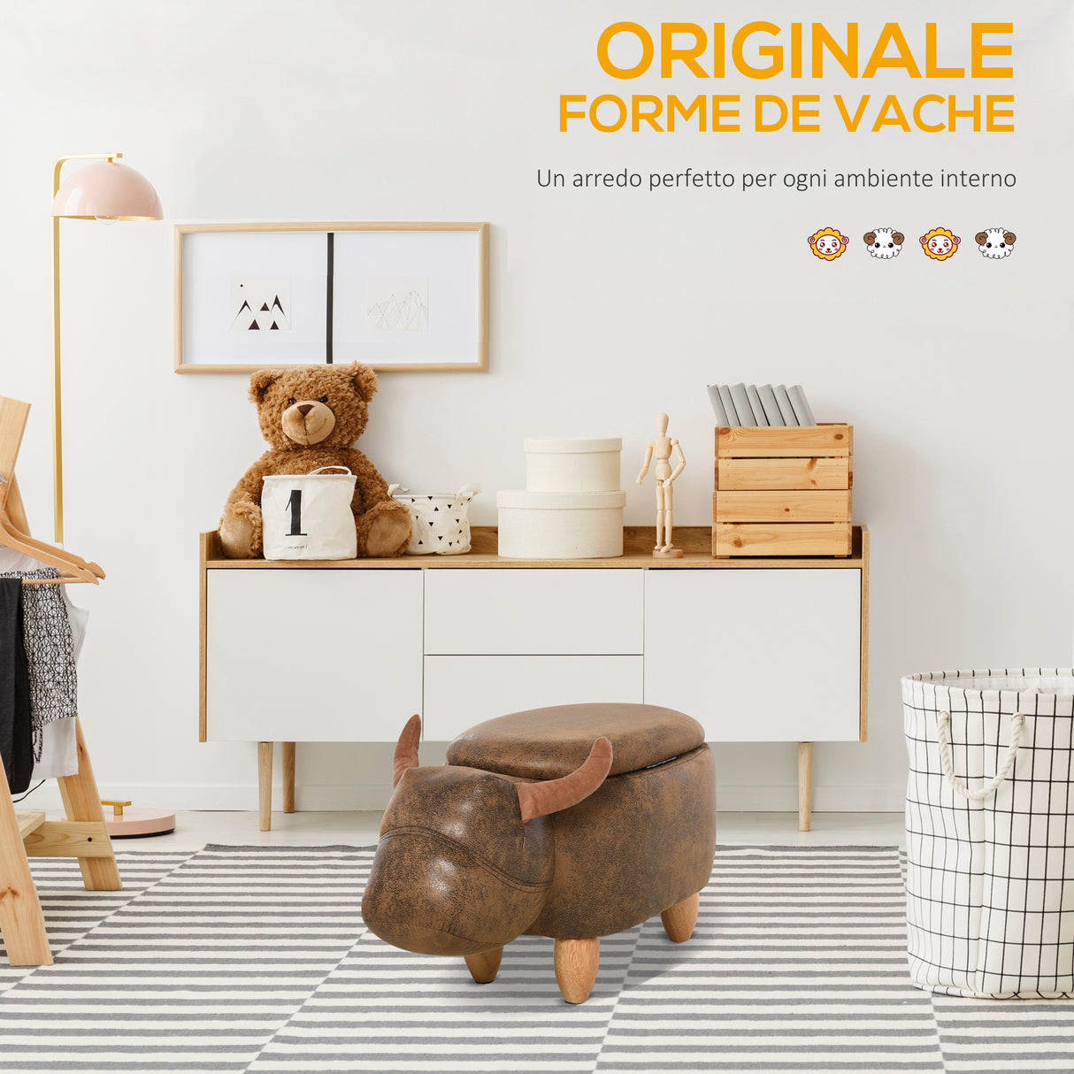 easycomfort easycomfort pouf contenitore a forma di bufalo pouf moderno da salotto sgabello poggiapiedi struttura in legno seduta imbottita 62x35x36cm marrone